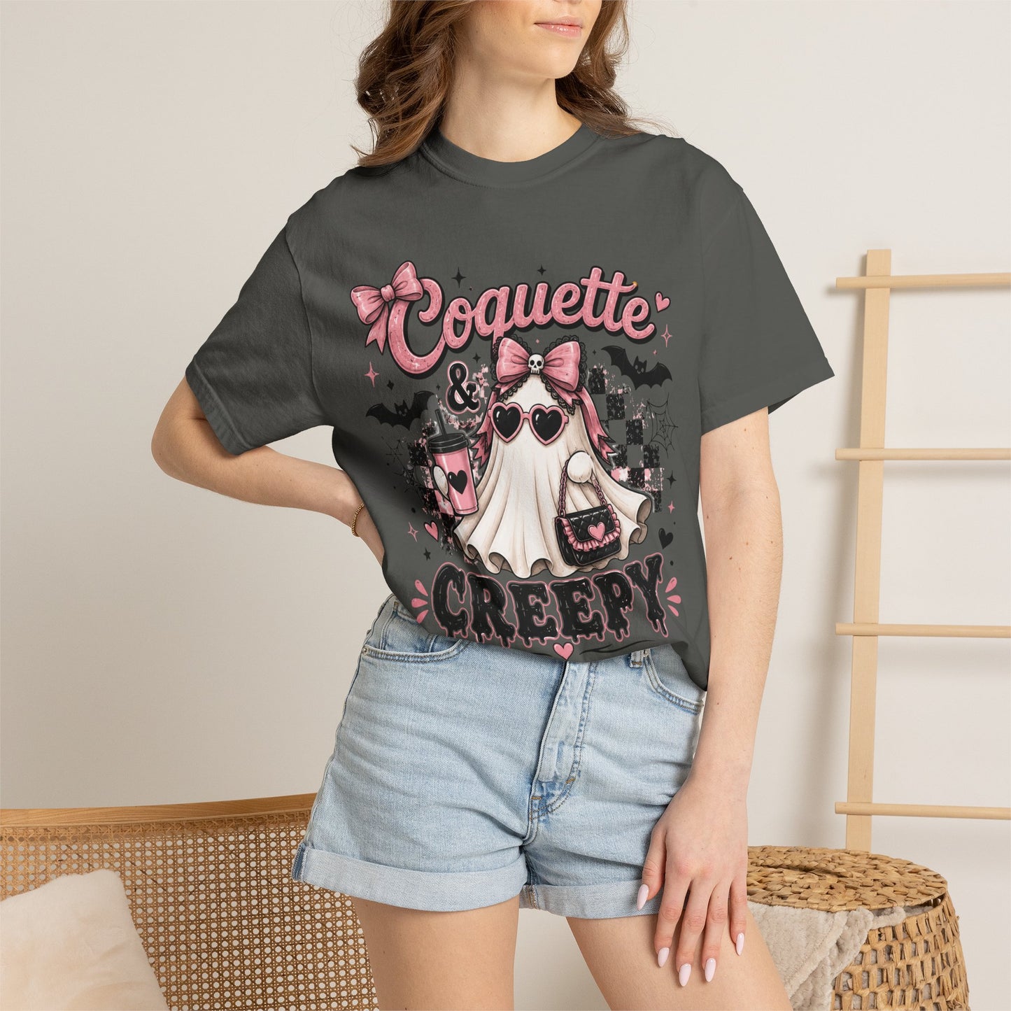 Coquette & Creepy Ghost Tee – Cute Gothic Halloween T-Shirt