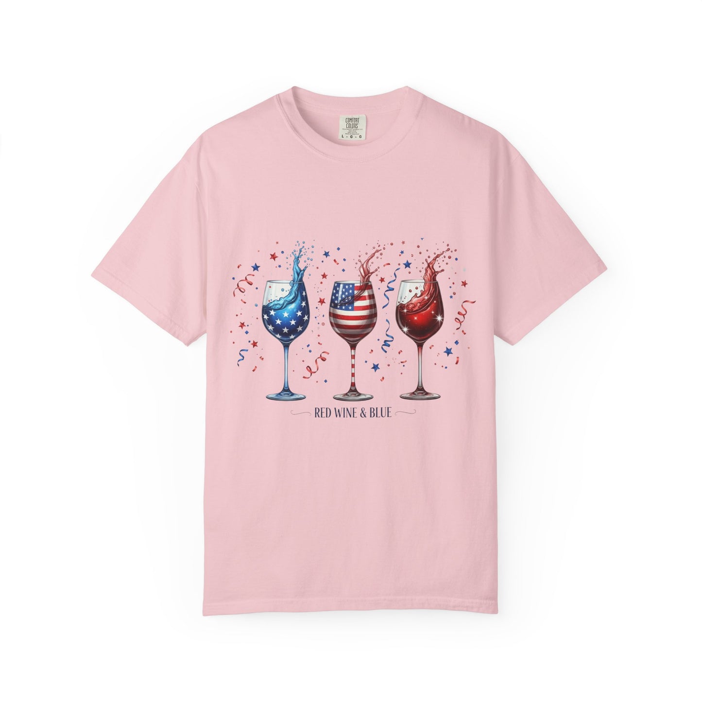 Red Wine & Blue T-Shirt — Patriotic Wine Glasses 4th of July Tee