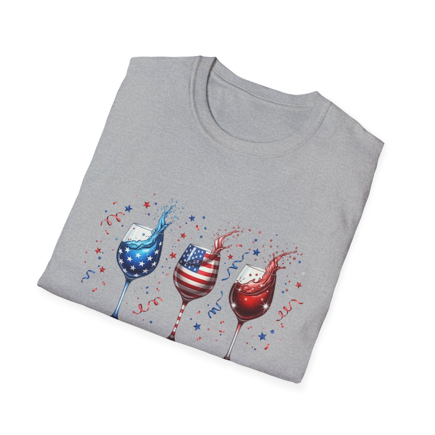 Patriotic Wine Glasses T-Shirt – Fourth of July Red White & Blue Wine Tee
