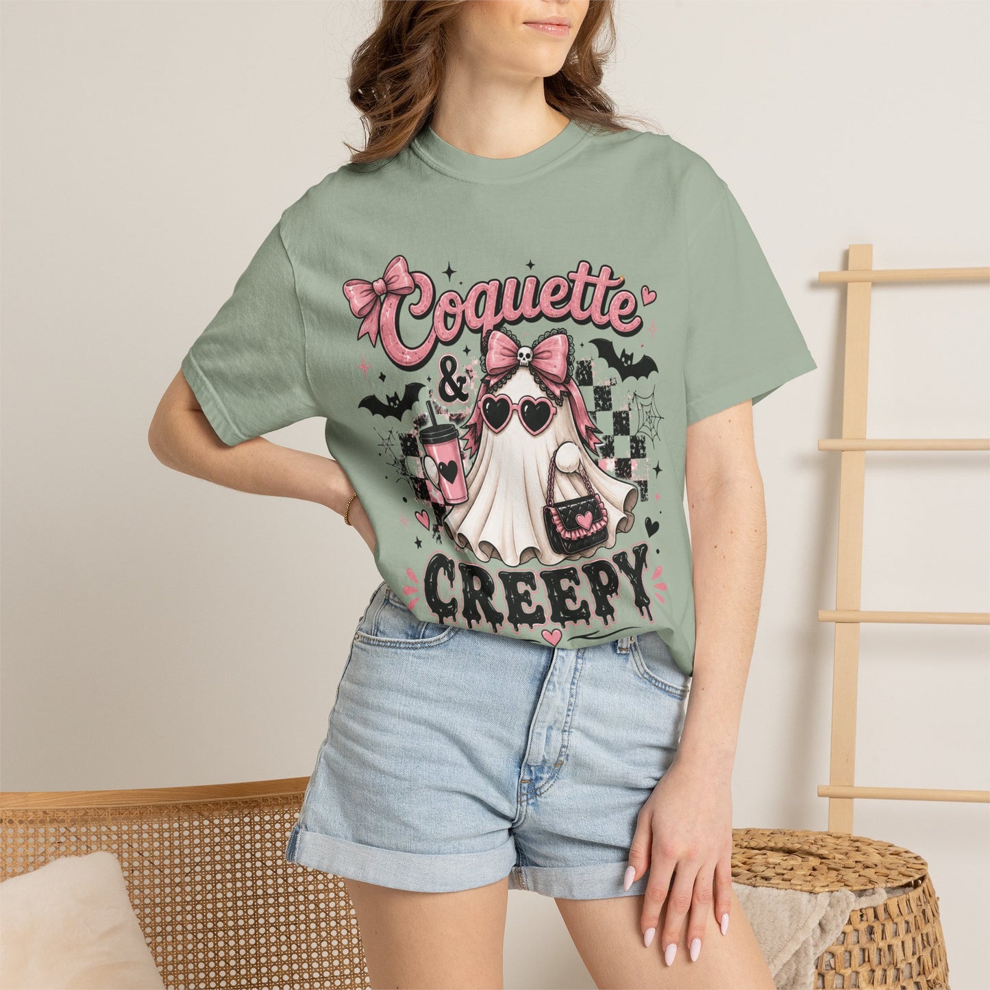 Coquette & Creepy Ghost Tee – Cute Gothic Halloween T-Shirt