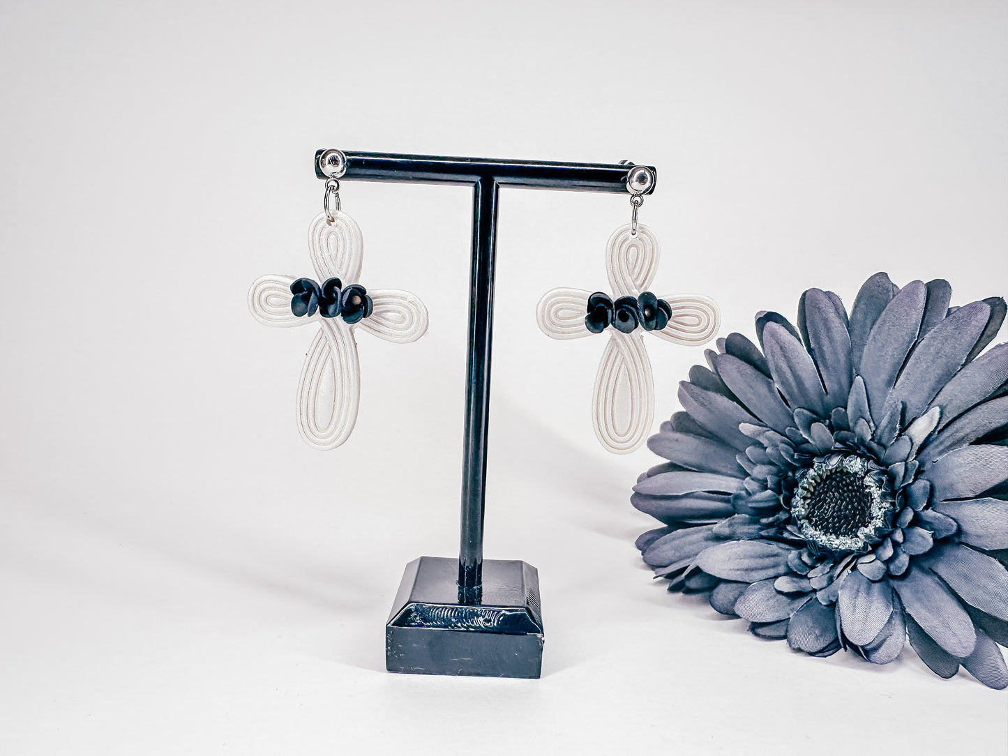 Enchanted Craftworks Remembrance Cross - Polymer Clay Dangle Earrings