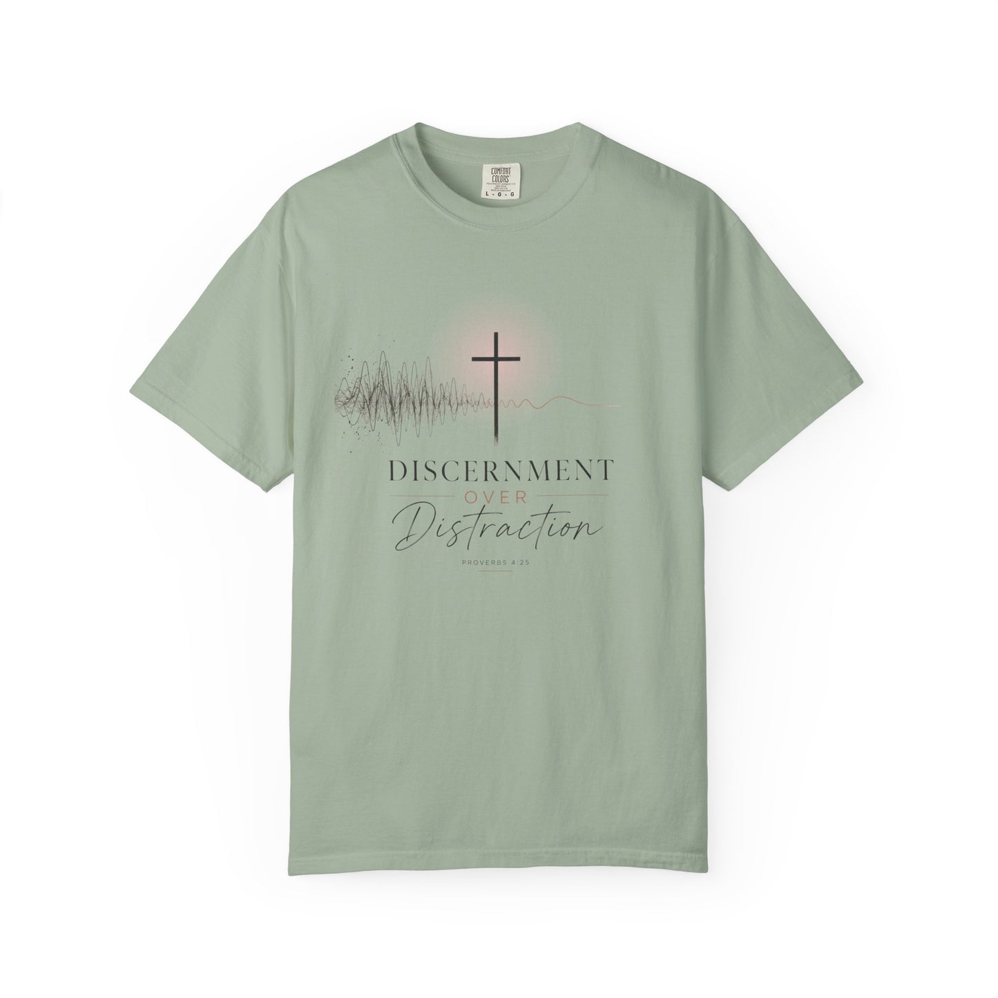T-Shirt — "Discernment Over Distraction" Cross Graphic Spiritual Tee
