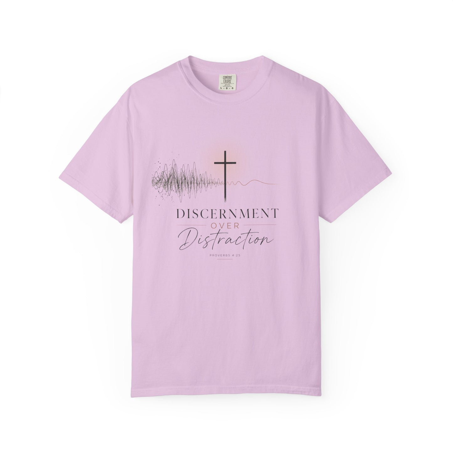 T-Shirt — "Discernment Over Distraction" Cross Graphic Spiritual Tee