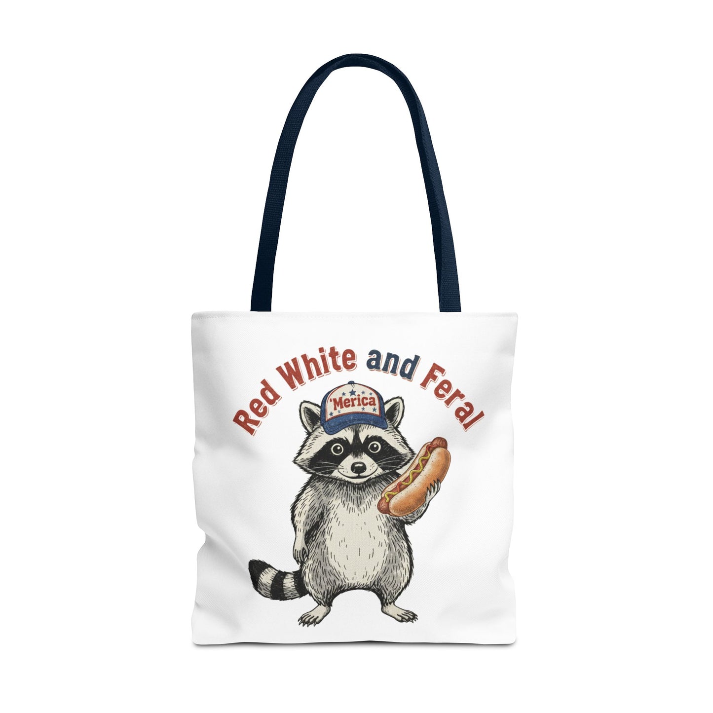 Red White and Feral Raccoon Tote Bag – 'Merica Hot Dog Patriotic Canvas Tote
