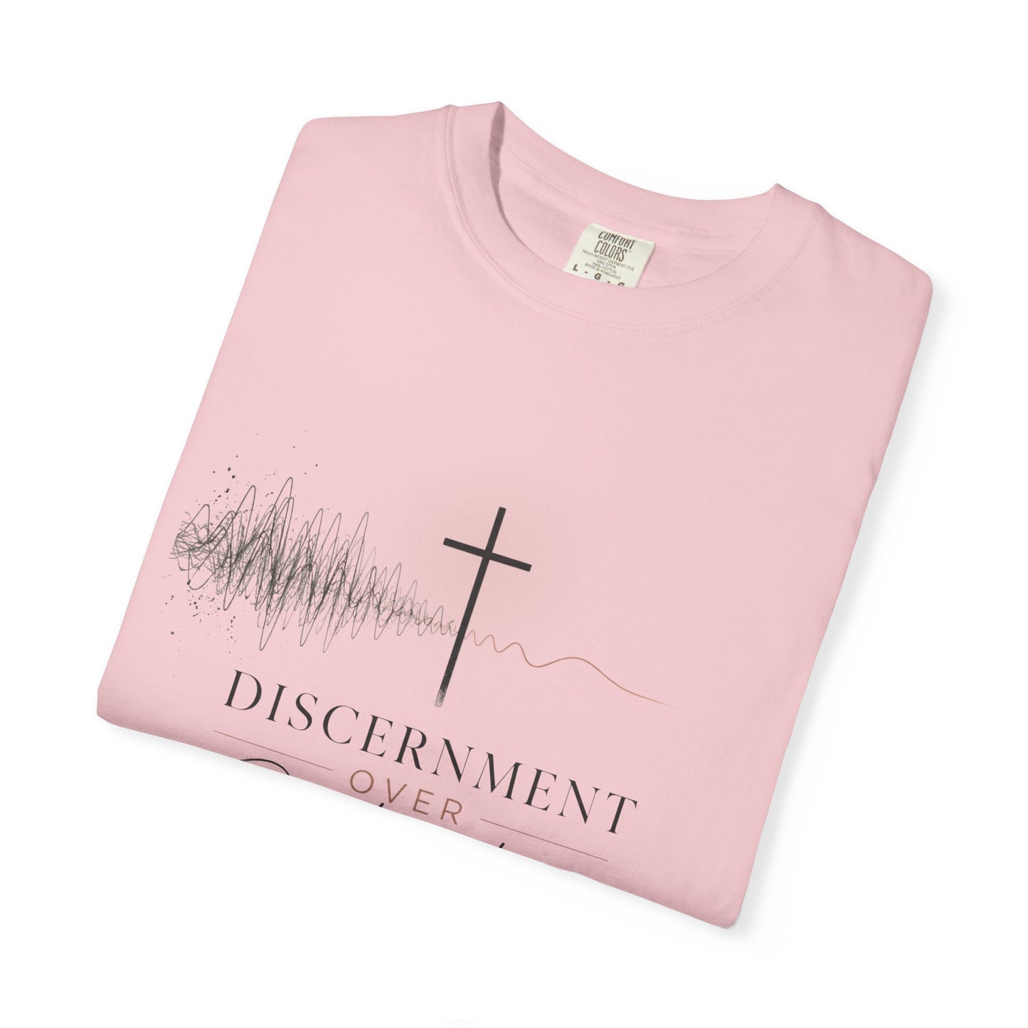T-Shirt — "Discernment Over Distraction" Cross Graphic Spiritual Tee