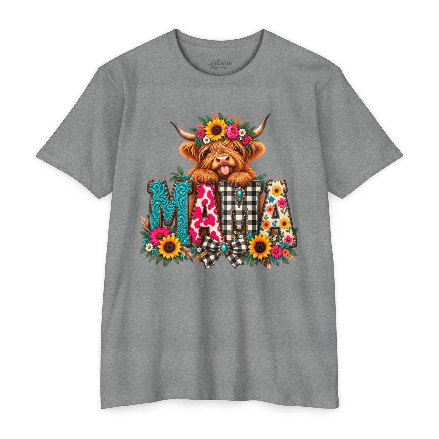 Mama Highland Cow Floral Graphic Tee