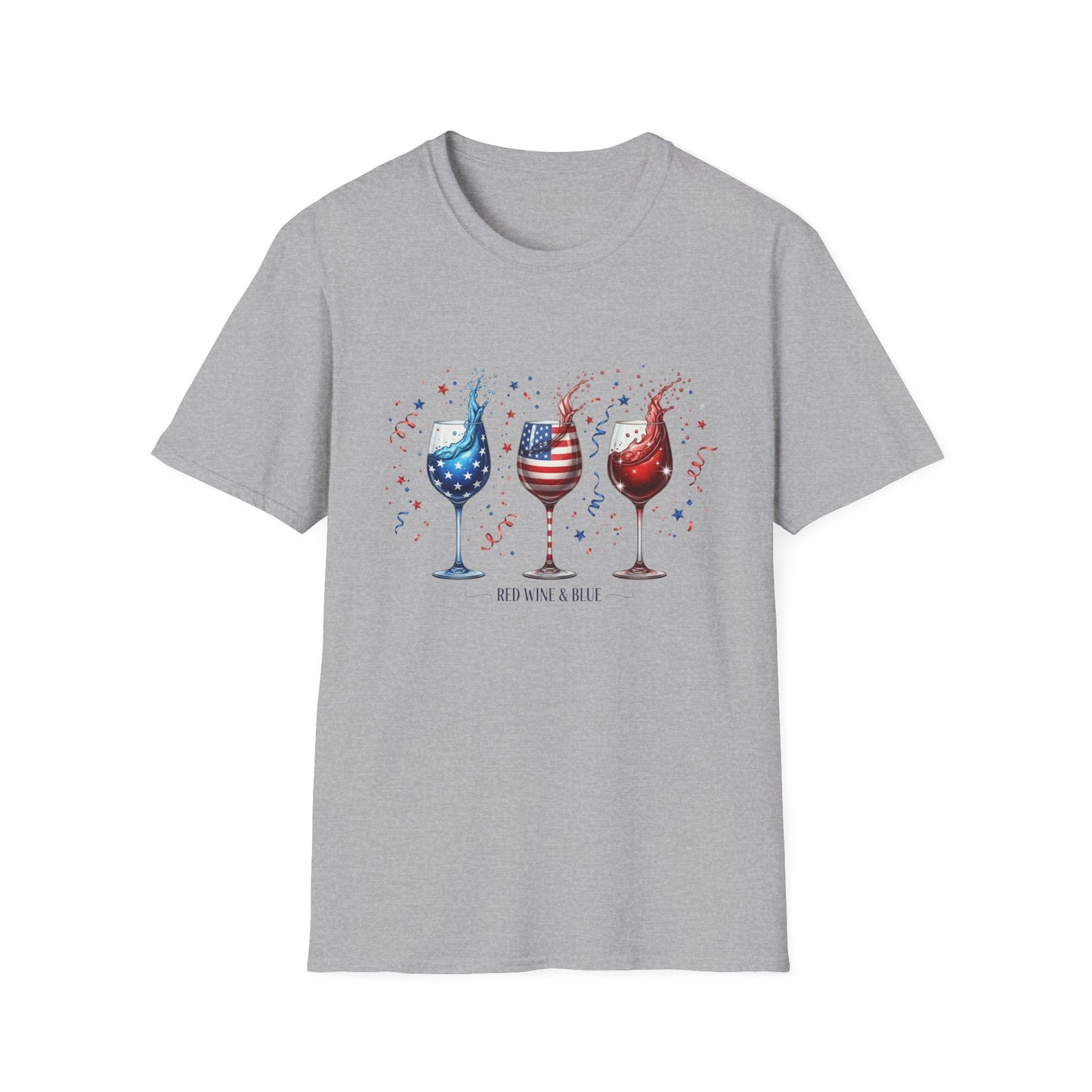 Patriotic Wine Glasses T-Shirt – Fourth of July Red White & Blue Wine Tee