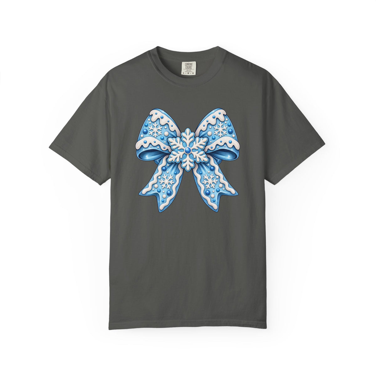 Blue Snowflake Bow T-Shirt — Winter Holiday Graphic Tee