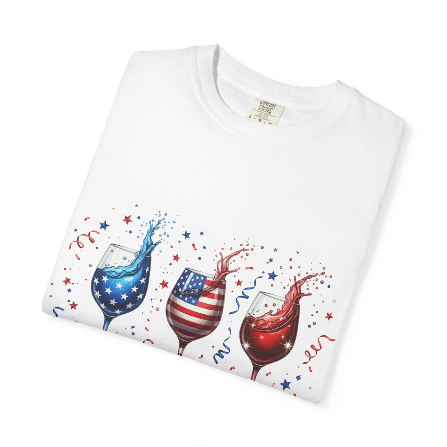 Red Wine & Blue T-Shirt — Patriotic Wine Glasses 4th of July Tee