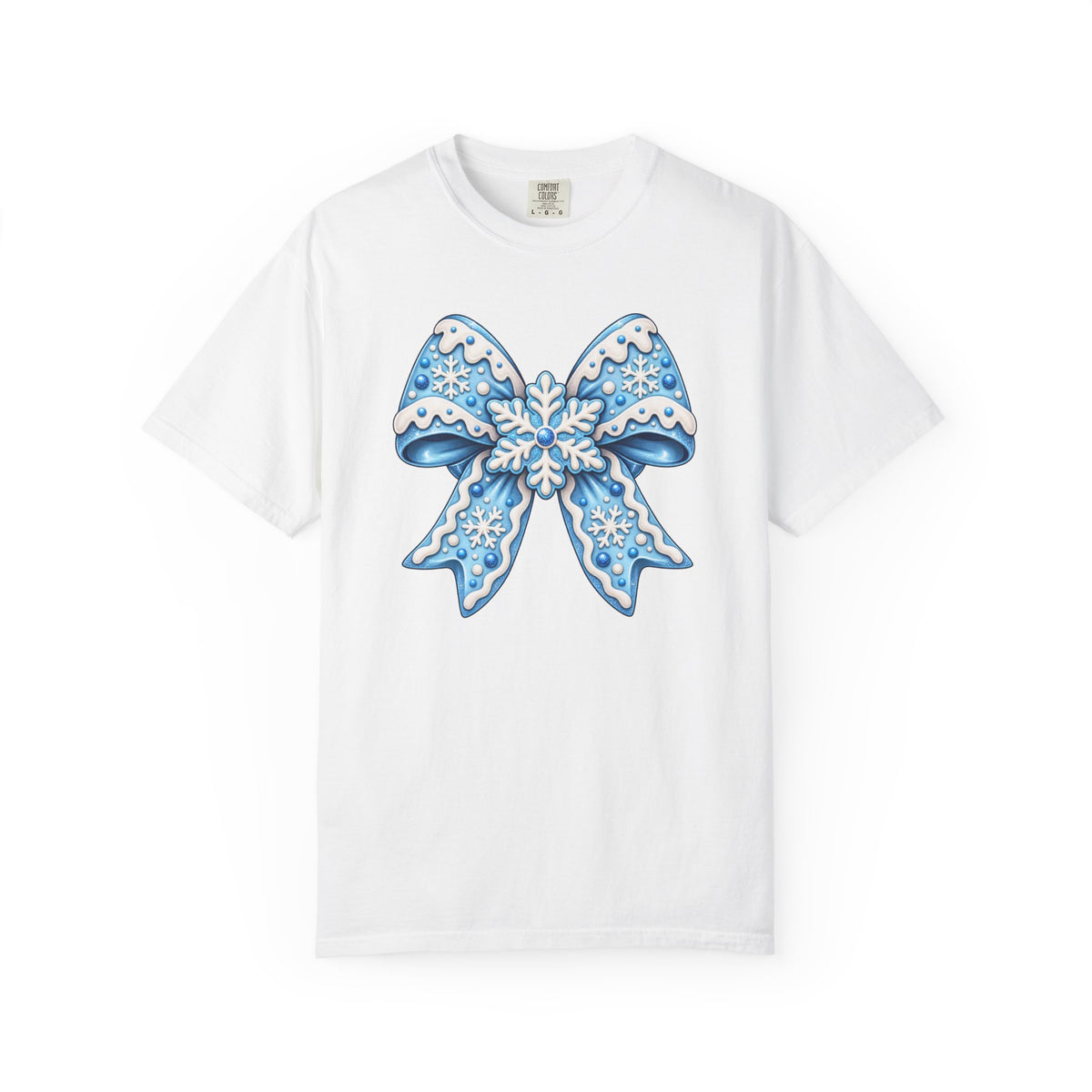 Blue Snowflake Bow T-Shirt — Winter Holiday Graphic Tee