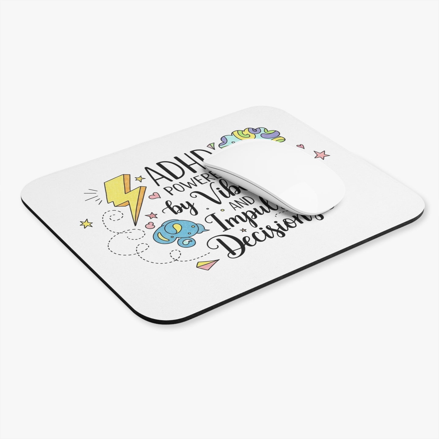 ADHD Powered by Vibes Mouse Pad — Colorful Inspirational Desk Accessory