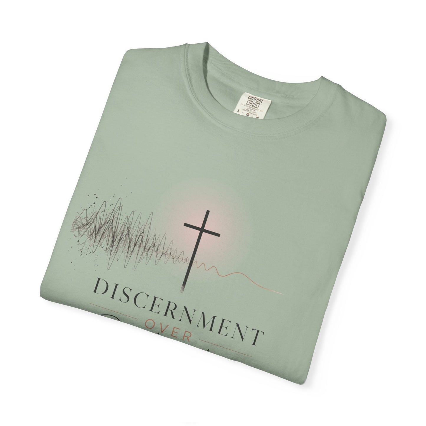 T-Shirt — "Discernment Over Distraction" Cross Graphic Spiritual Tee