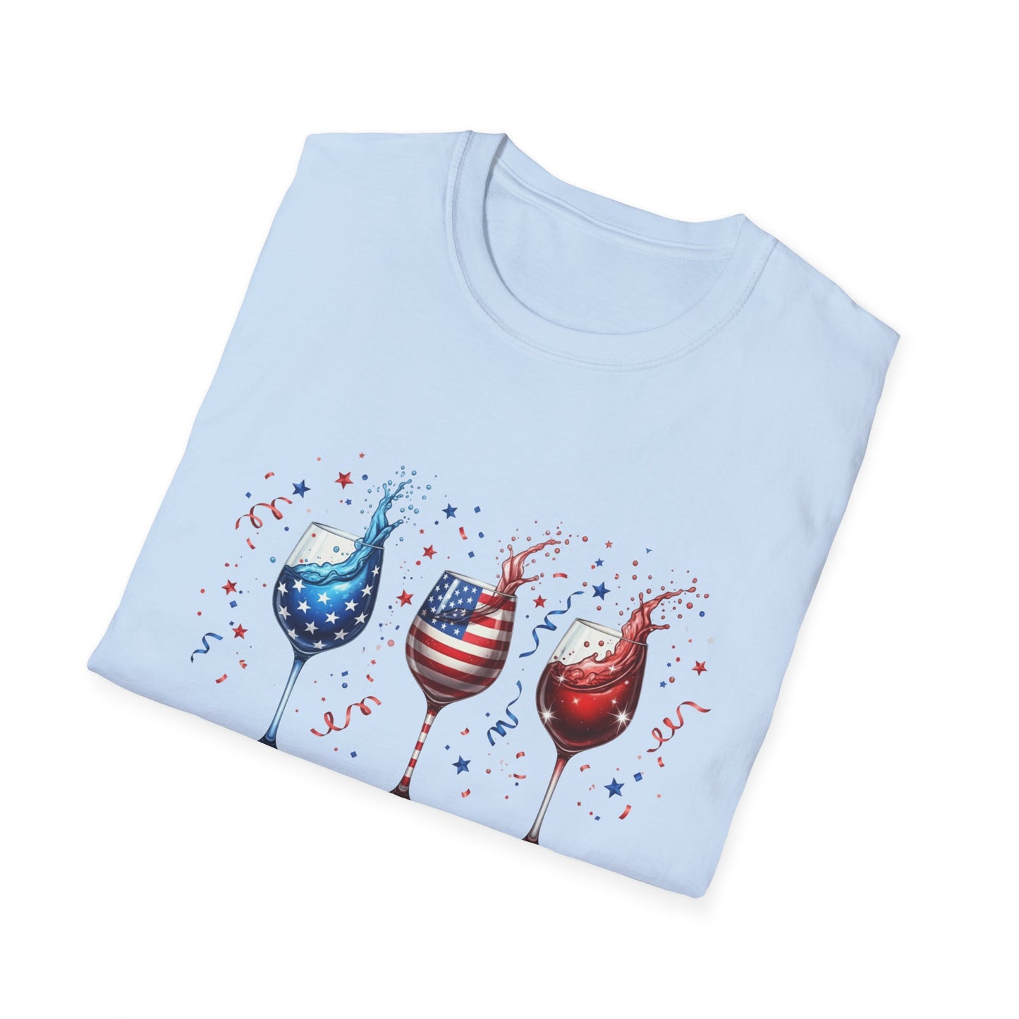 Patriotic Wine Glasses T-Shirt – Fourth of July Red White & Blue Wine Tee