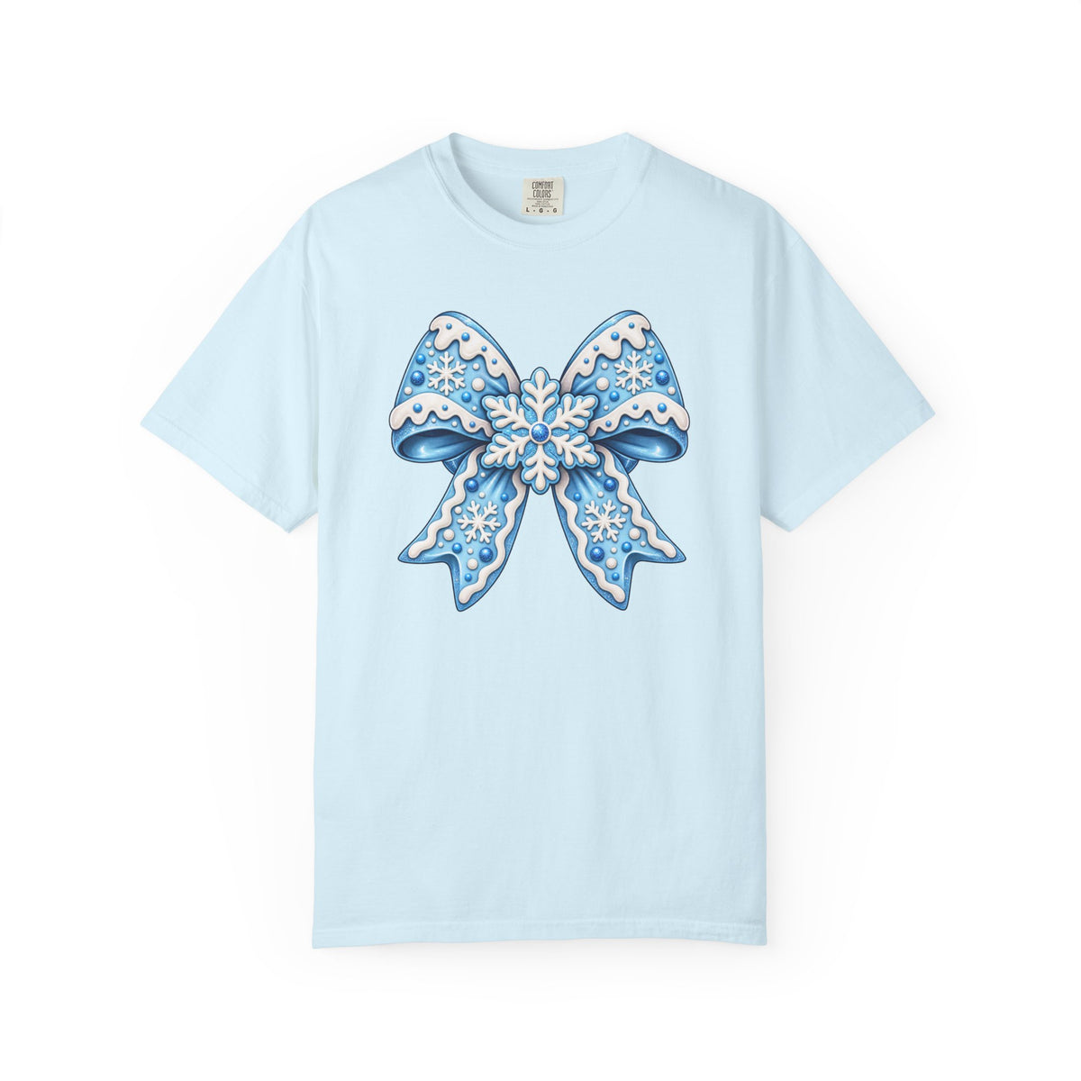 Blue Snowflake Bow T-Shirt — Winter Holiday Graphic Tee