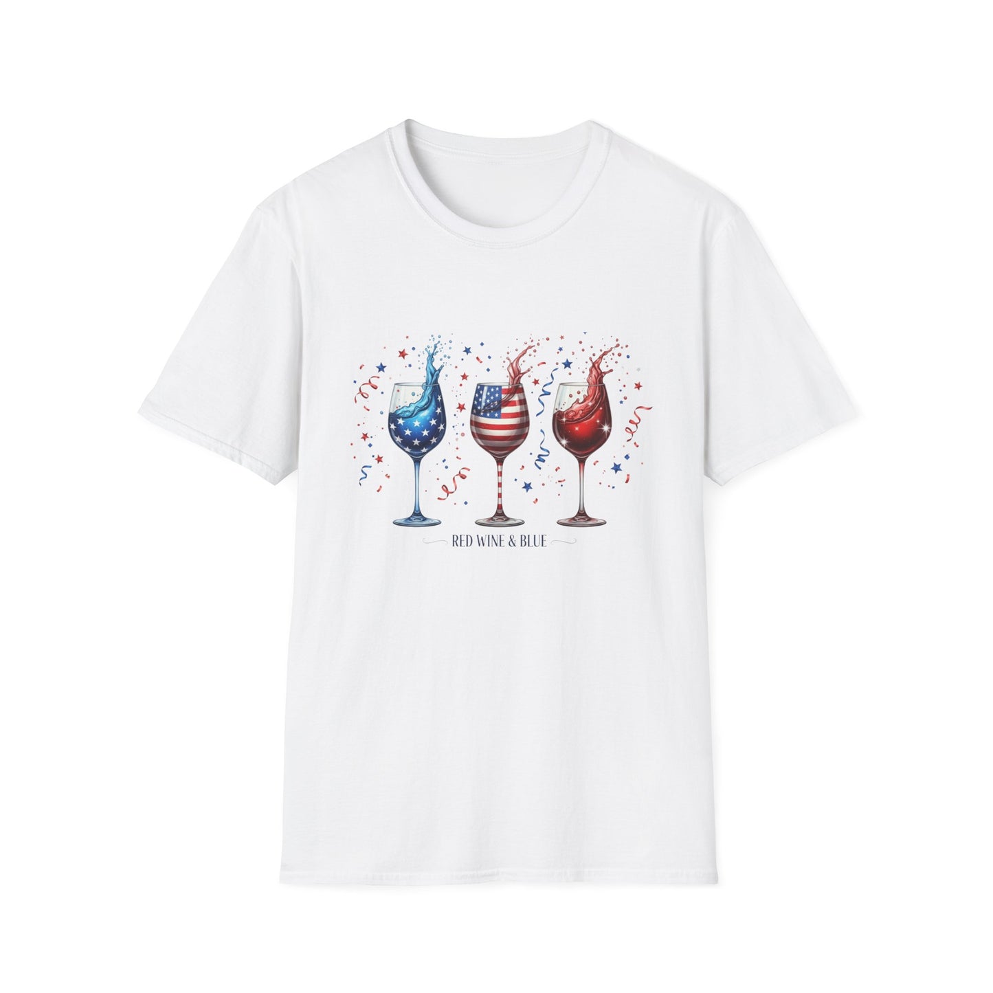 Patriotic Wine Glasses T-Shirt – Fourth of July Red White & Blue Wine Tee