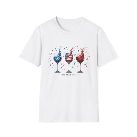 Patriotic Wine Glasses T-Shirt – Fourth of July Red White & Blue Wine Tee