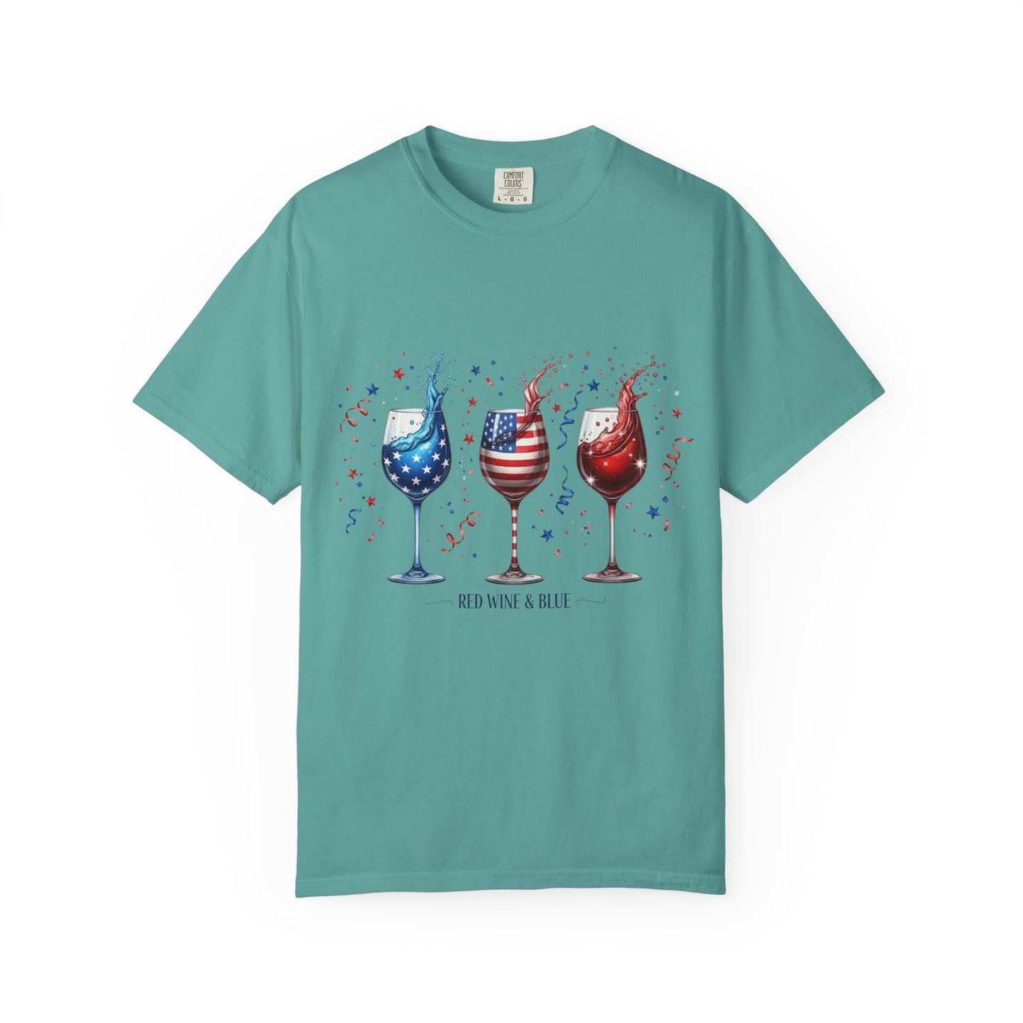Red Wine & Blue T-Shirt — Patriotic Wine Glasses 4th of July Tee
