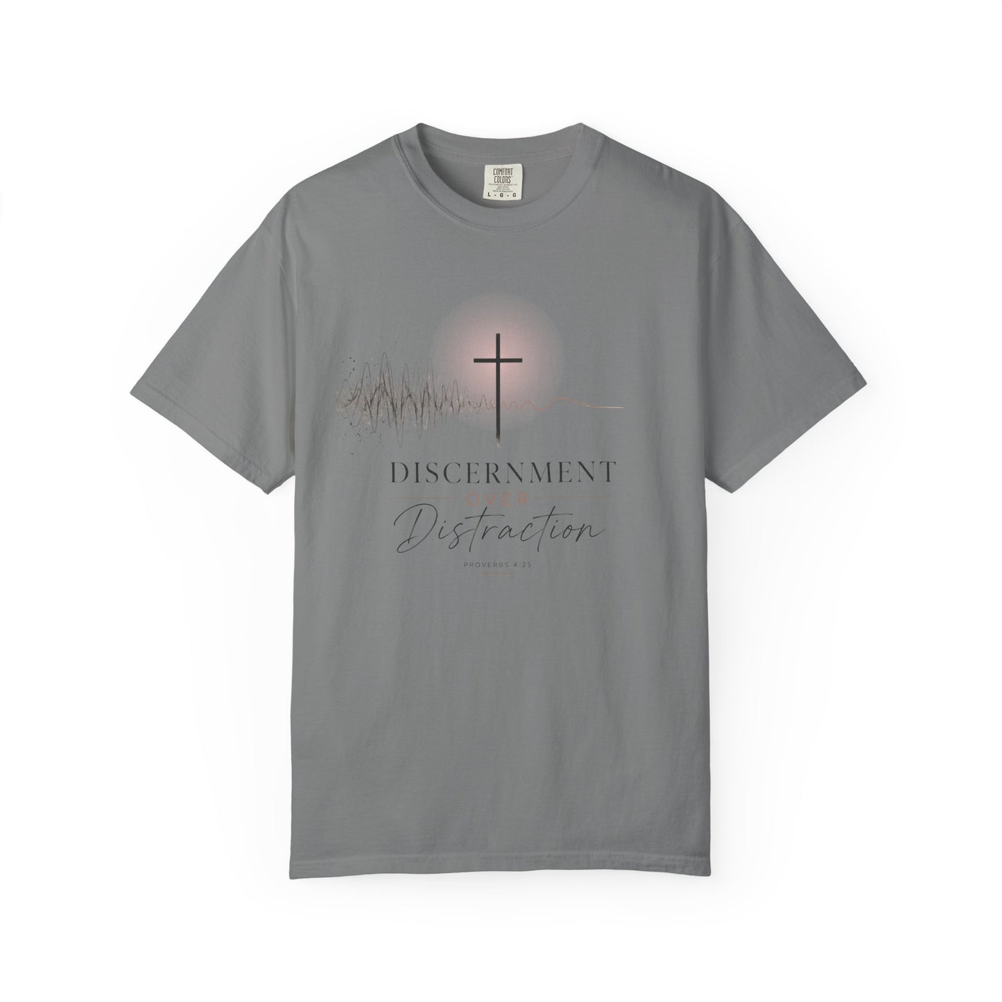 T-Shirt — "Discernment Over Distraction" Cross Graphic Spiritual Tee