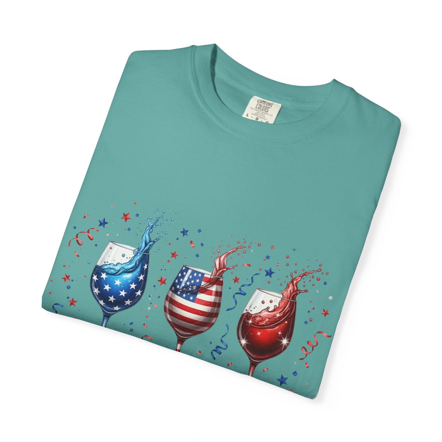 Red Wine & Blue T-Shirt — Patriotic Wine Glasses 4th of July Tee