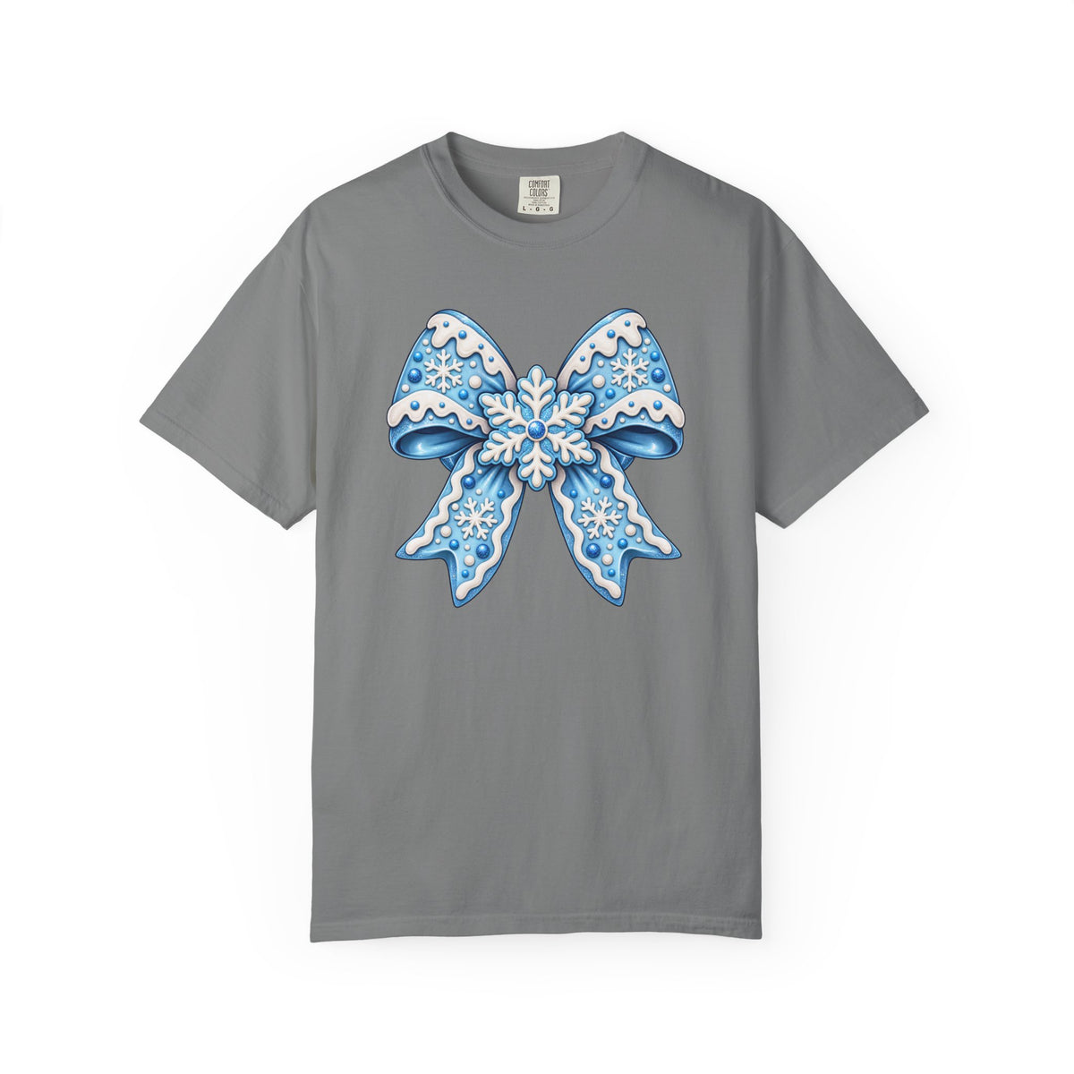 Blue Snowflake Bow T-Shirt — Winter Holiday Graphic Tee