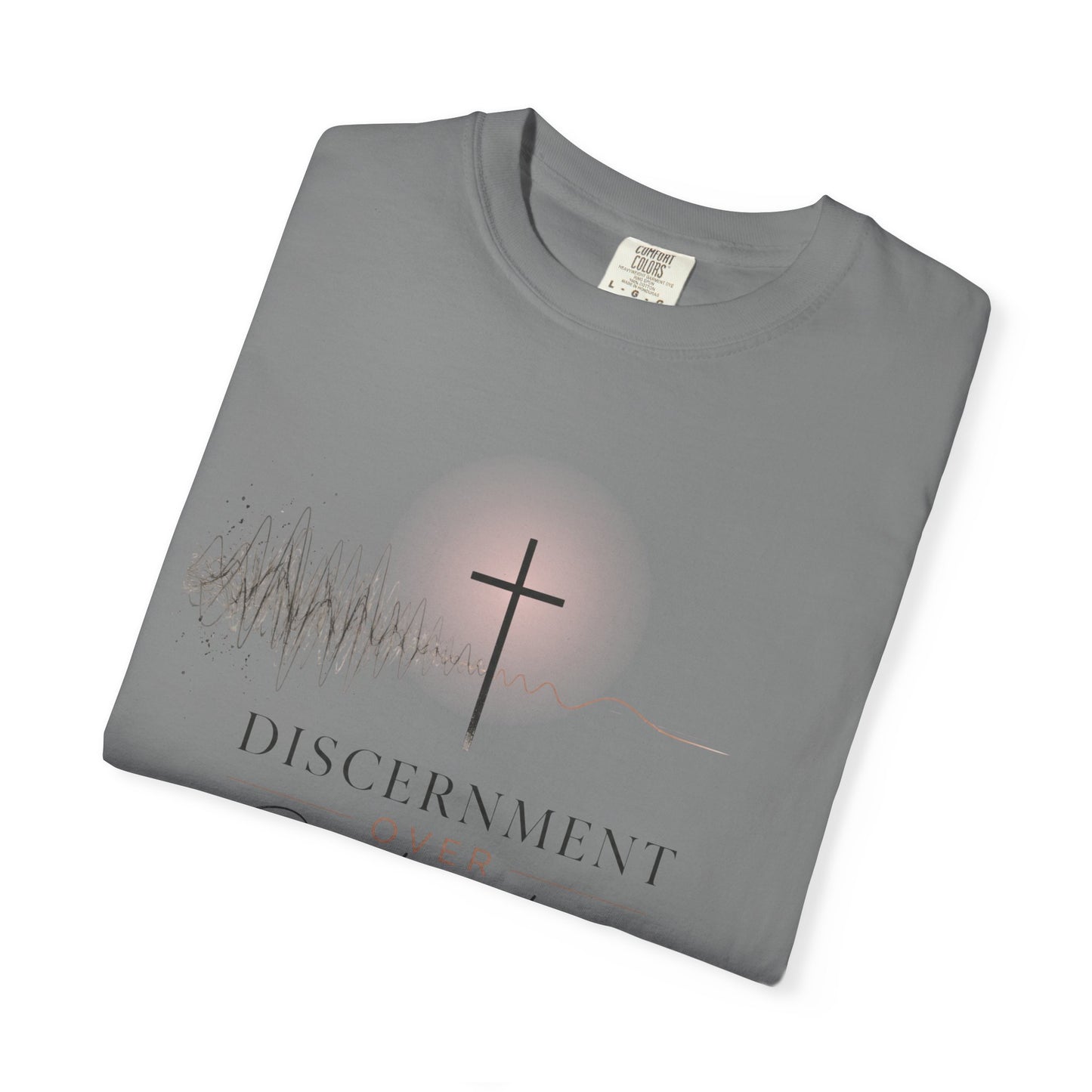 T-Shirt — "Discernment Over Distraction" Cross Graphic Spiritual Tee