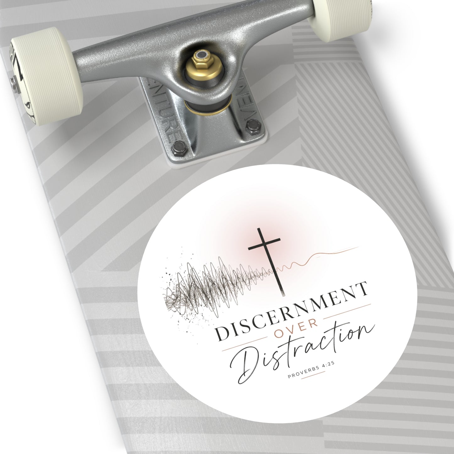 Discernment Over Distraction Round Sticker — Christian Cross Inspirational Vinyl
