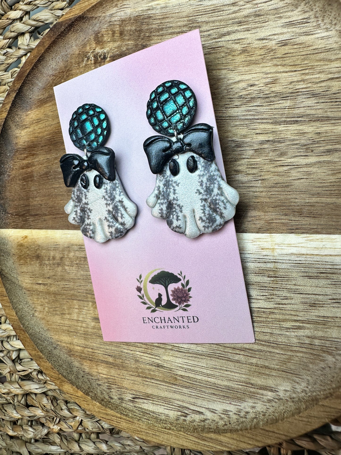 Disco Ghost Polymer Clay Dangle Earrings