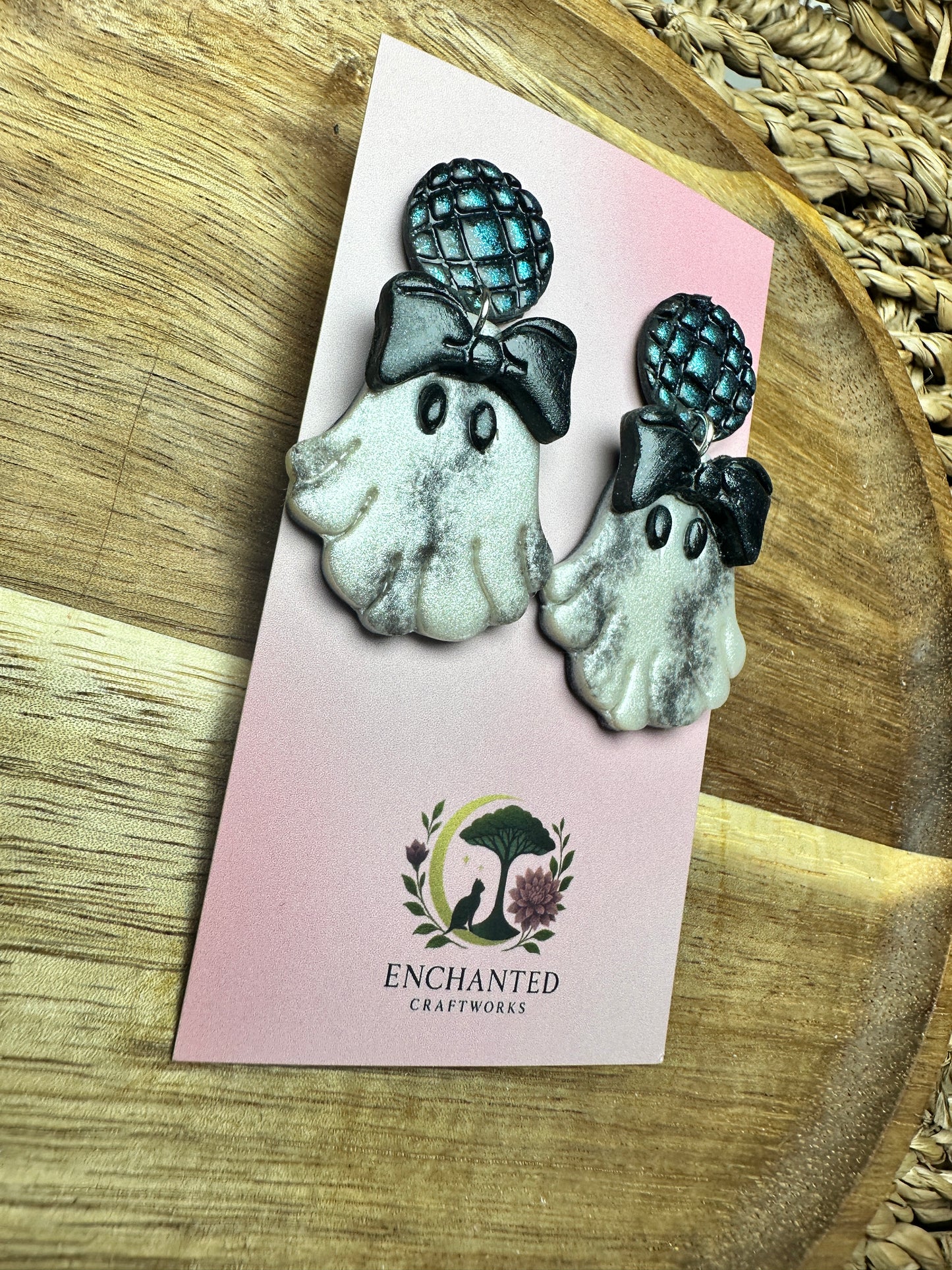 Disco Ghost Polymer Clay Dangle Earrings