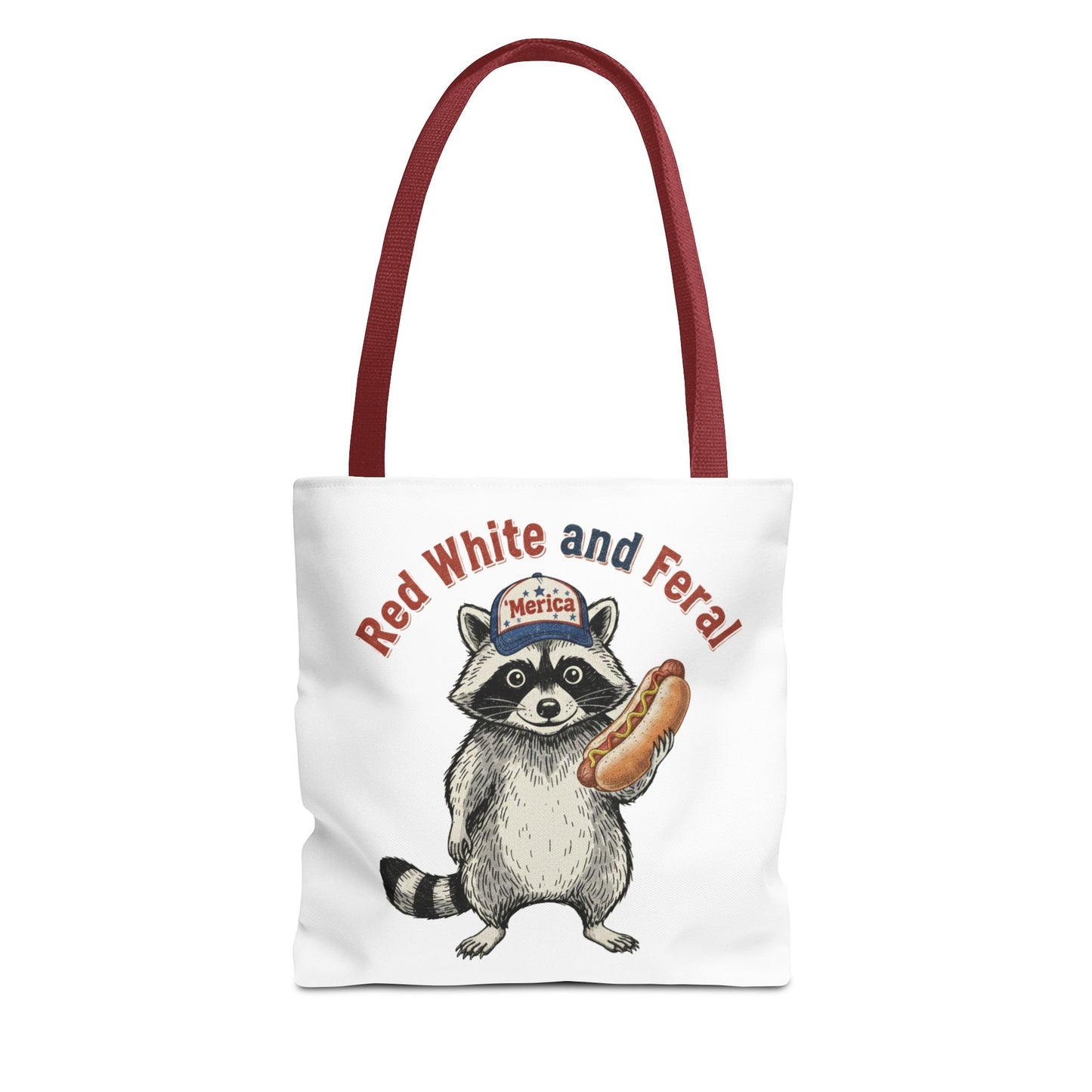 Red White and Feral Raccoon Tote Bag – 'Merica Hot Dog Patriotic Canvas Tote