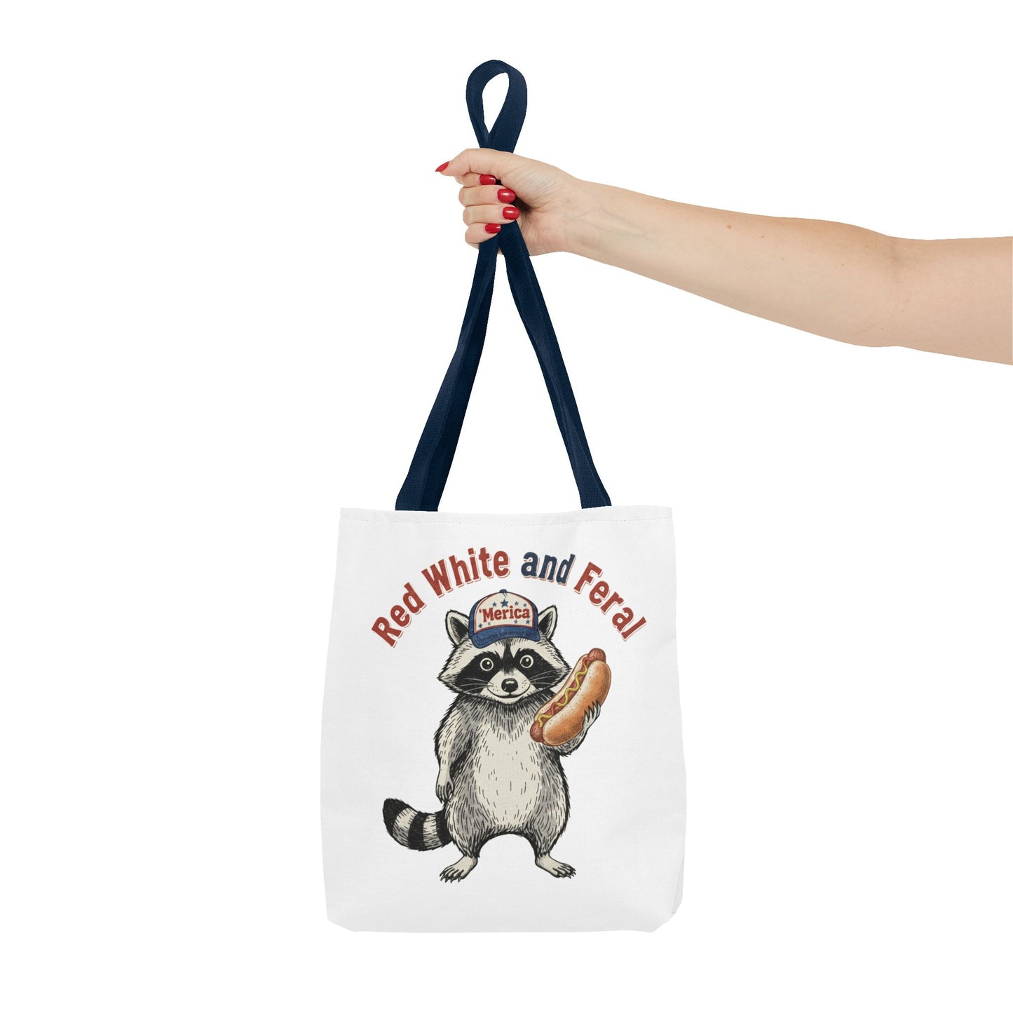 Red White and Feral Raccoon Tote Bag – 'Merica Hot Dog Patriotic Canvas Tote