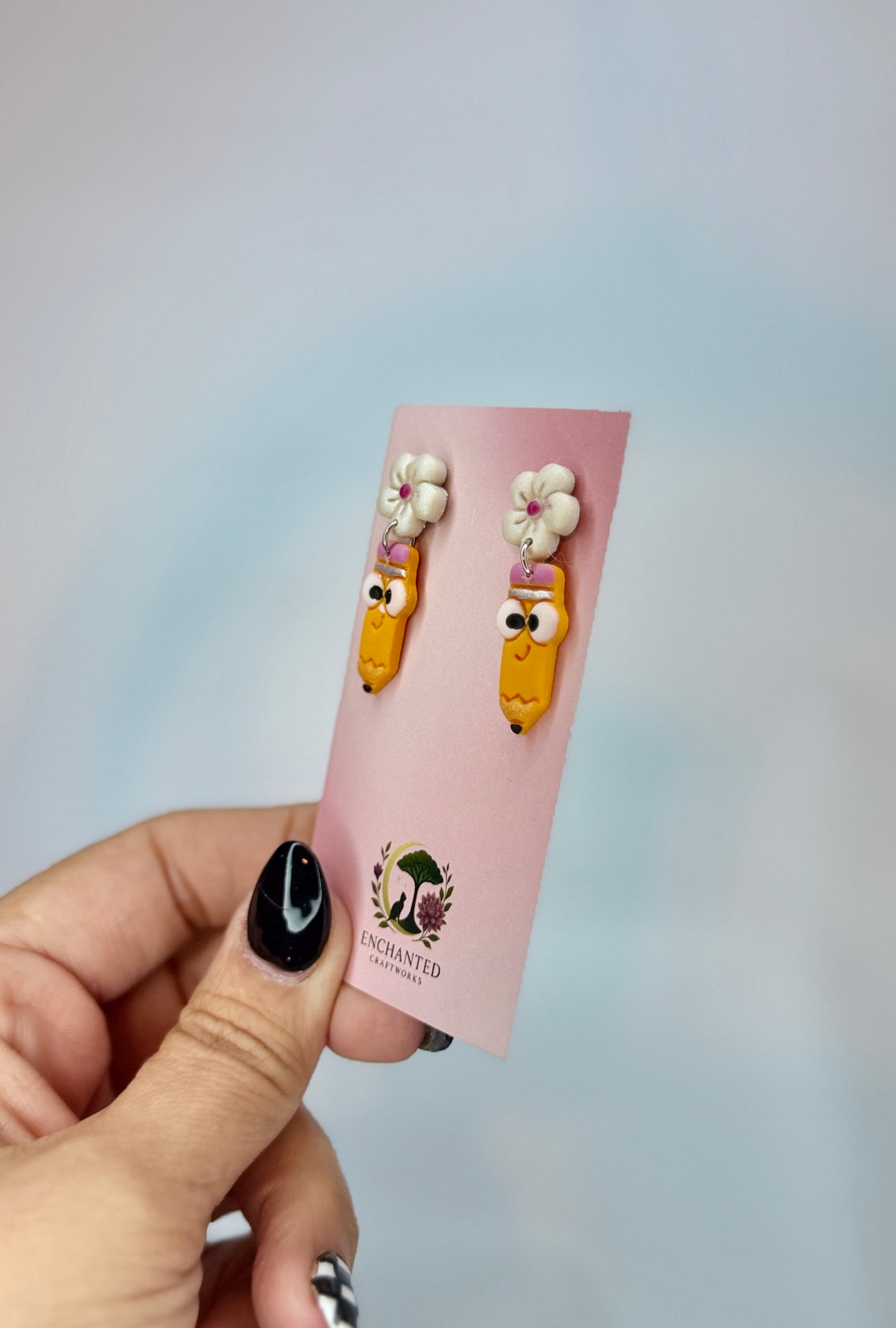 Cute Pencil Earrings, Teacher Earrings, Back to School Earrings, Pencil Dangles, Flower Earrings, Teacher Gift, Classroom Jewelry