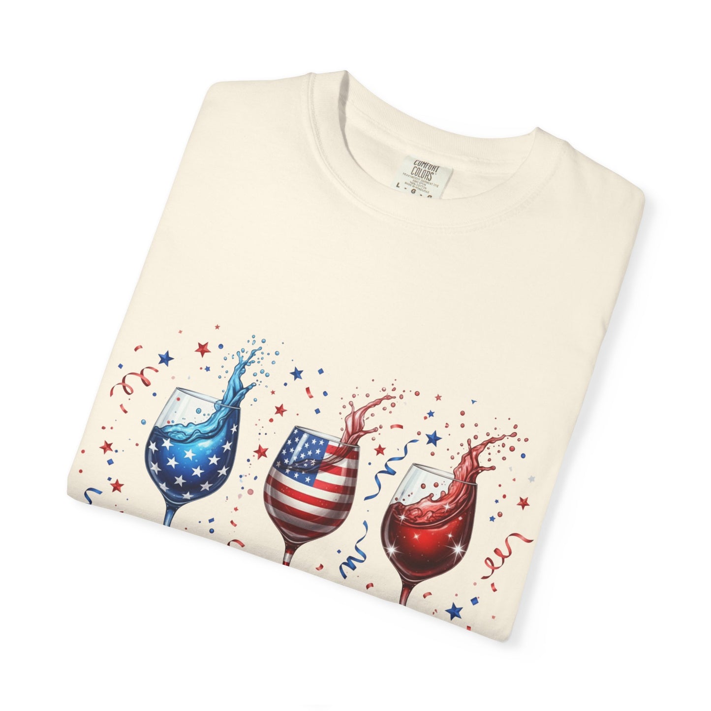 Red Wine & Blue T-Shirt — Patriotic Wine Glasses 4th of July Tee