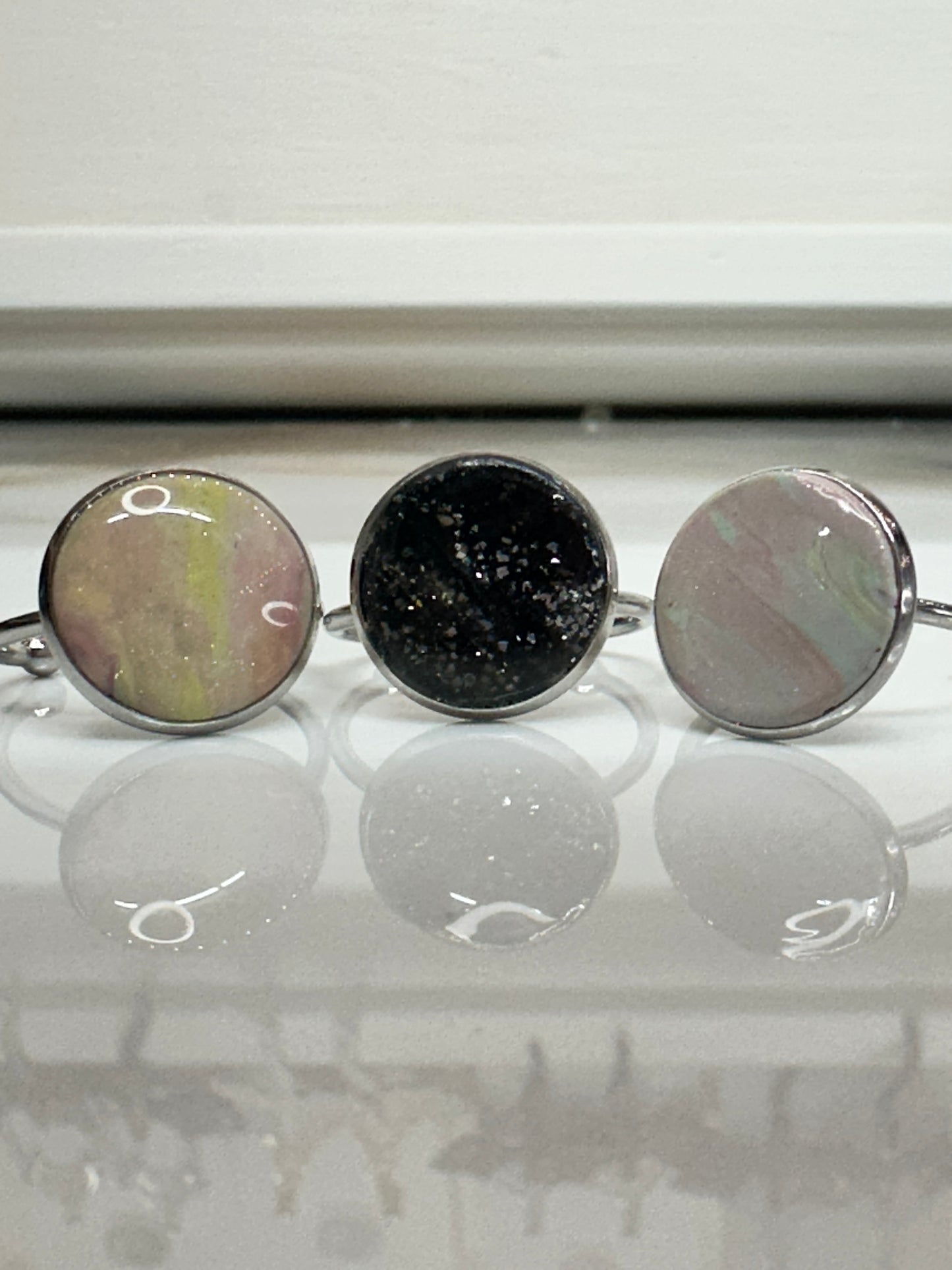Stainless Steel Adjustable Rings with Polymer Clay Centers