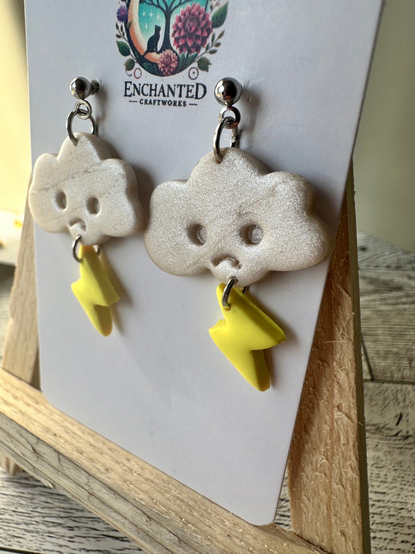 Stormy Cloud Dangle Earrings – Handmade Polymer Clay with Stainless Steel Posts