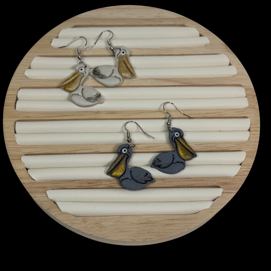 Pelican Dangle Earrings, Coastal Bird Earrings, Ocean Animal Earrings, Handmade Clay Earrings, Beach Jewelry