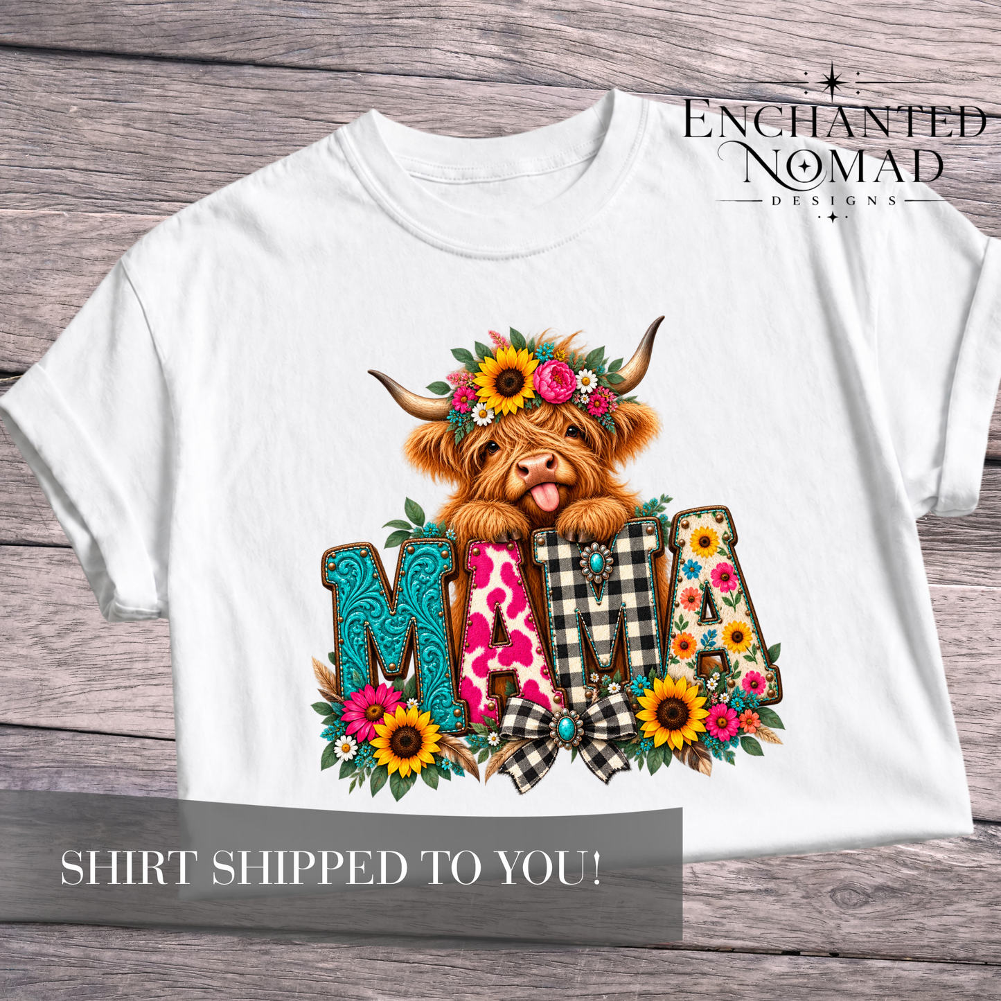 Mama Highland Cow Floral Graphic Tee