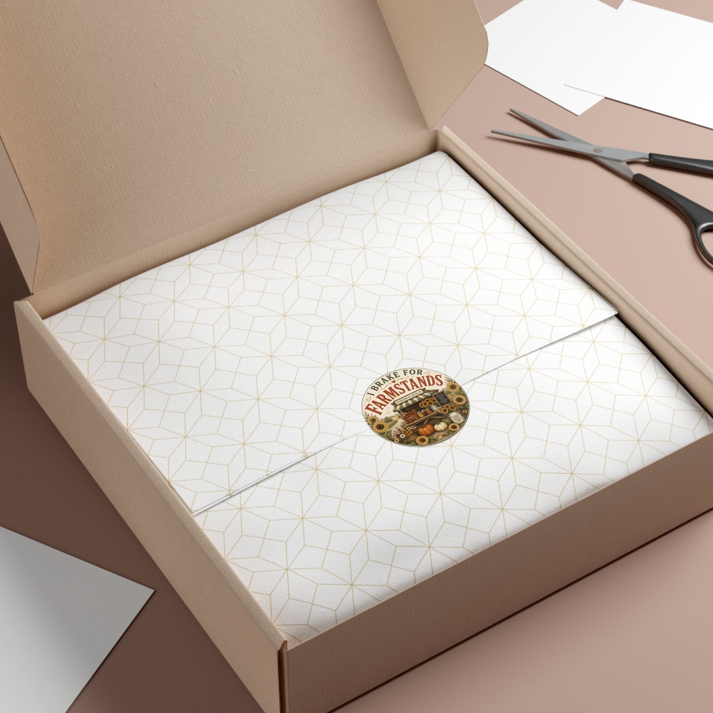I Brake for Farmstands Round Vinyl Sticker — Vintage Fall Farmstand Pumpkin & Sunflower Decal
