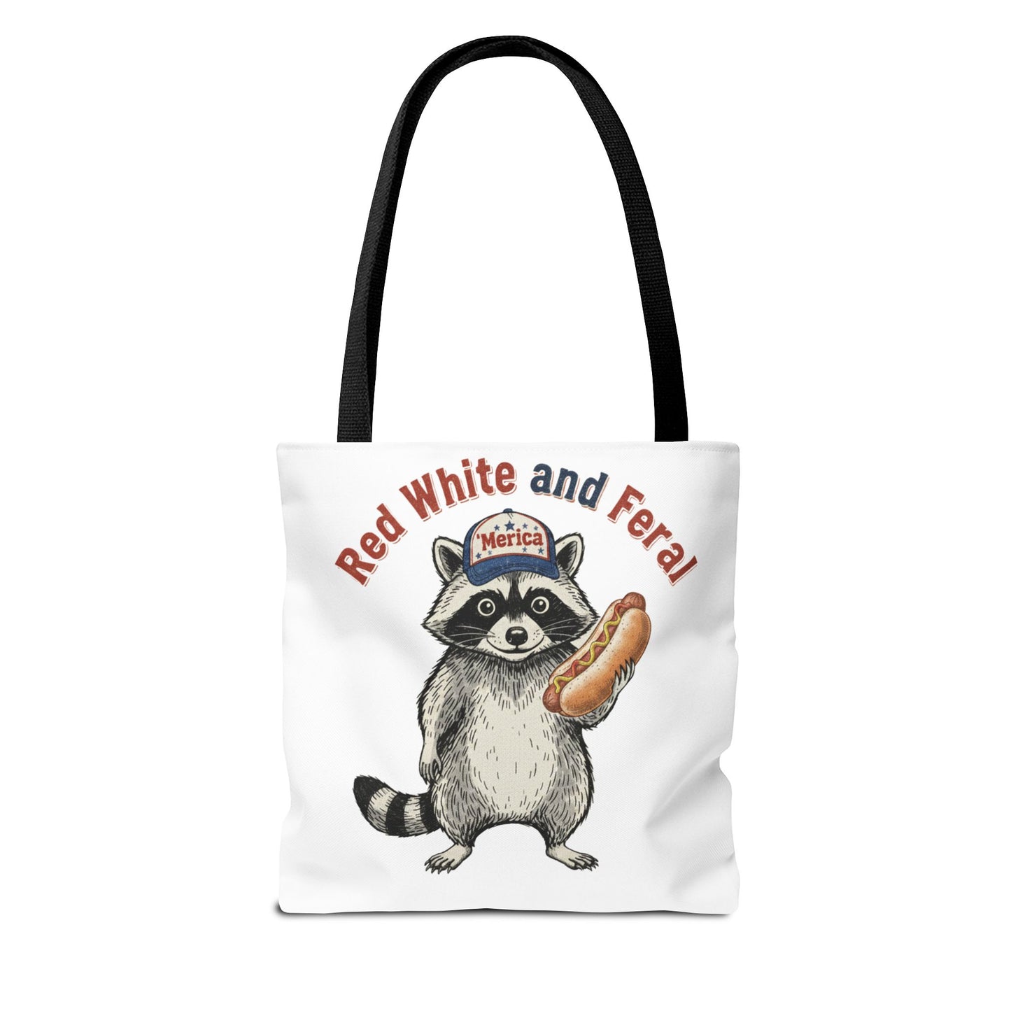 Red White and Feral Raccoon Tote Bag – 'Merica Hot Dog Patriotic Canvas Tote