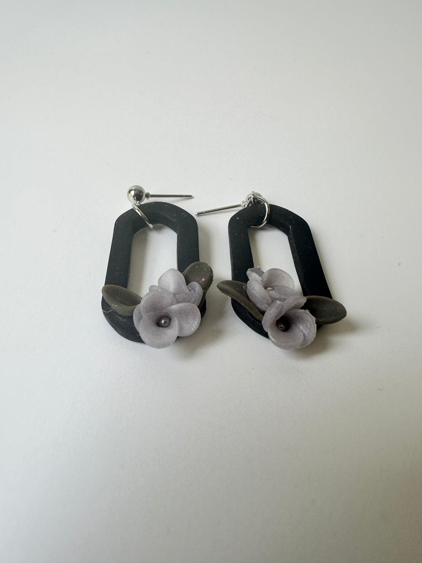 Midnight Blooms Polymer Clay Dangle Earrings
