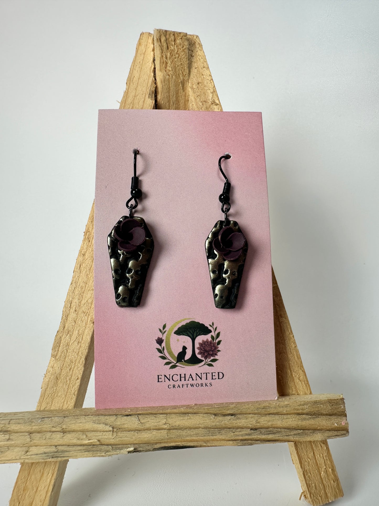 Enchanted Coffin Earrings – Dark Elegance with a Floral Twist