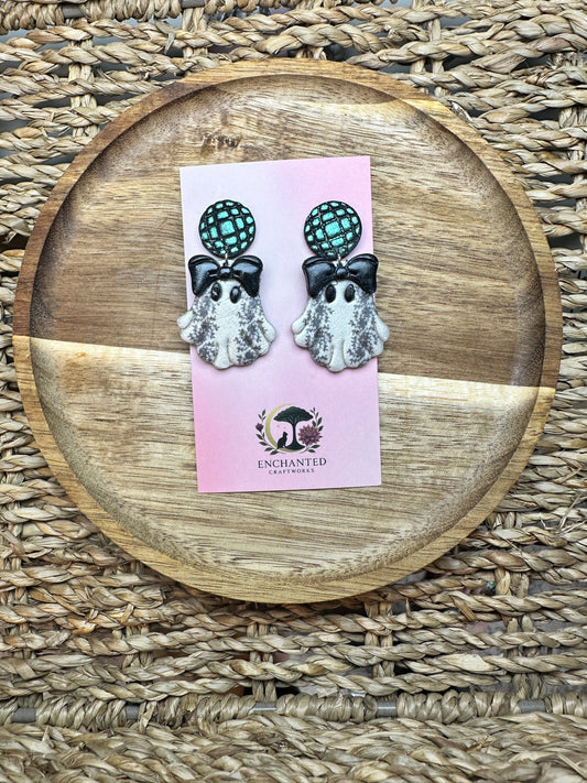 Disco Ghost Polymer Clay Dangle Earrings