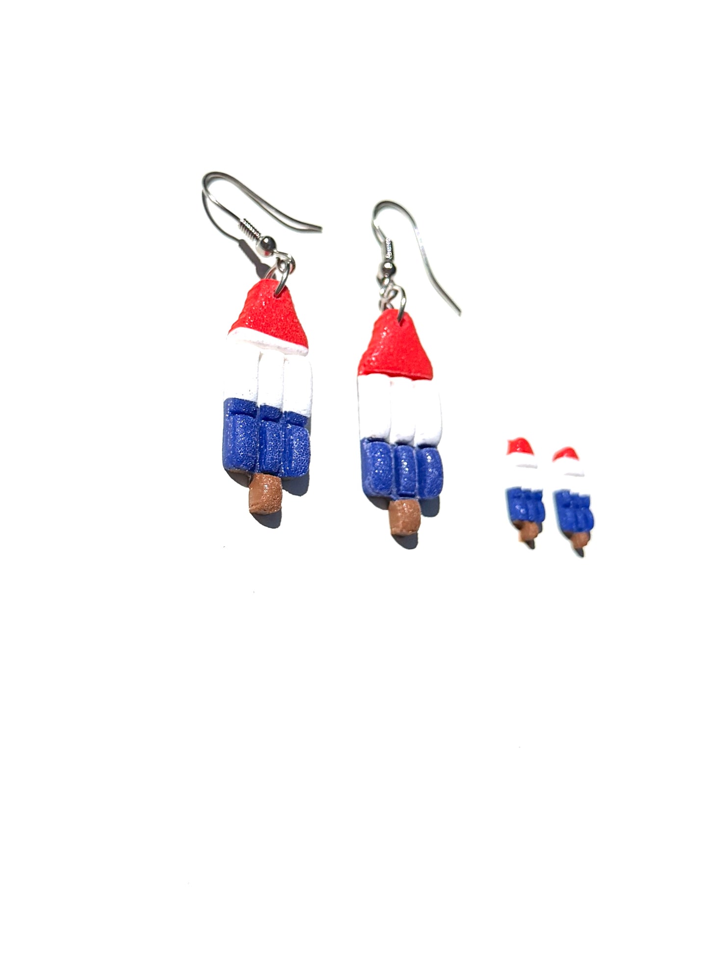 Patriotic Popsicle Earrings, Red White Blue Earrings, 4th of July Earrings, Rocket Pop Jewelry, Summer Clay Earrings, Handmade USA Earrings