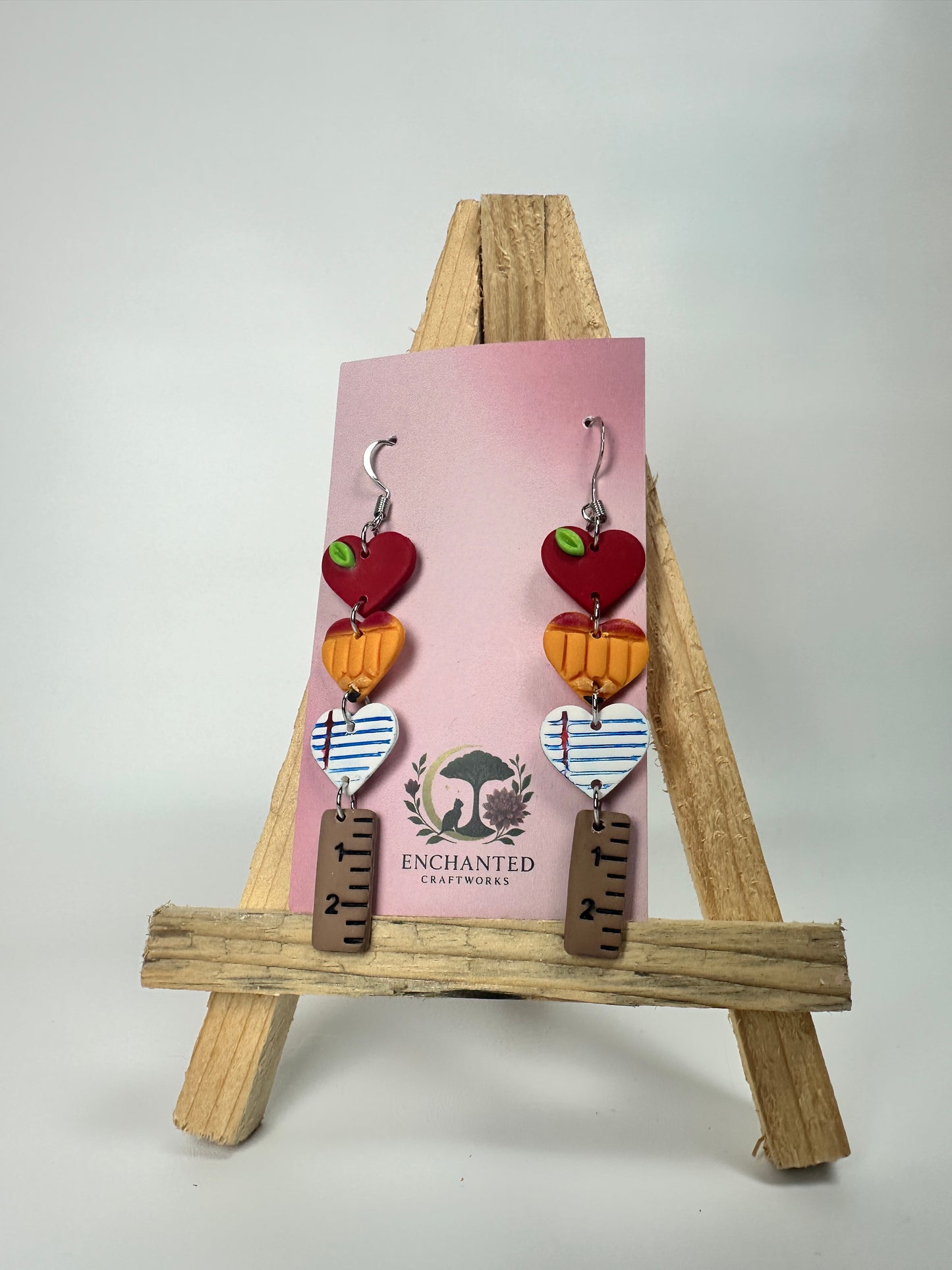 Back to school Heart Stack - Polymer  Clay Dangle Earrings