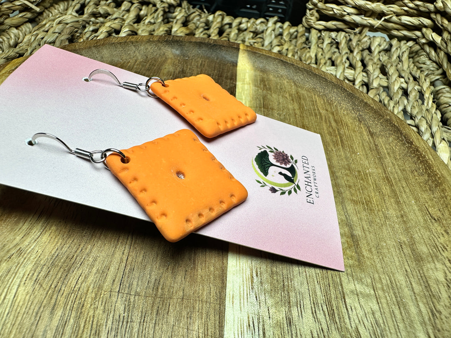 Cheddar Cracker Polymer Clay Dangle Earrings