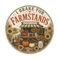 I Brake for Farmstands Round Vinyl Sticker — Vintage Fall Farmstand Pumpkin & Sunflower Decal