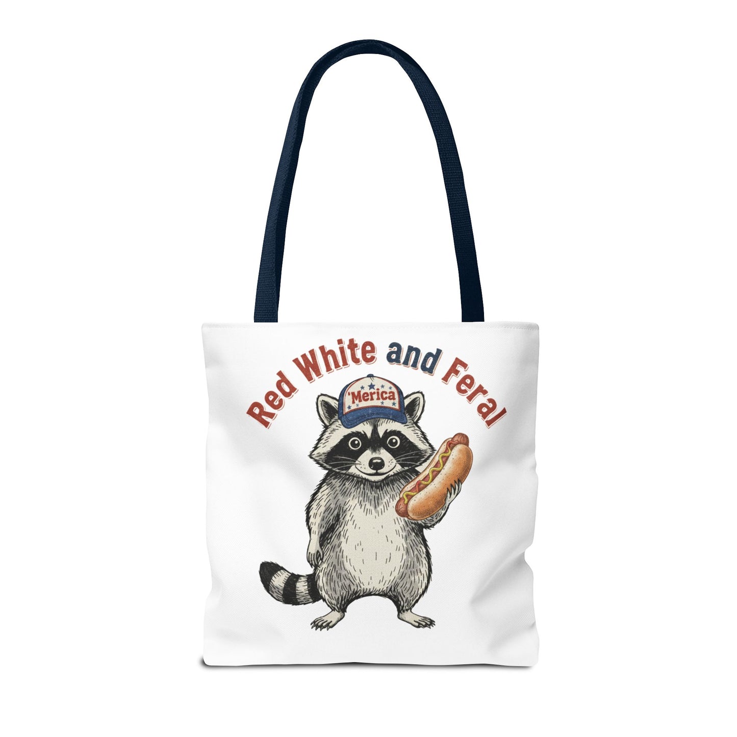 Red White and Feral Raccoon Tote Bag – 'Merica Hot Dog Patriotic Canvas Tote