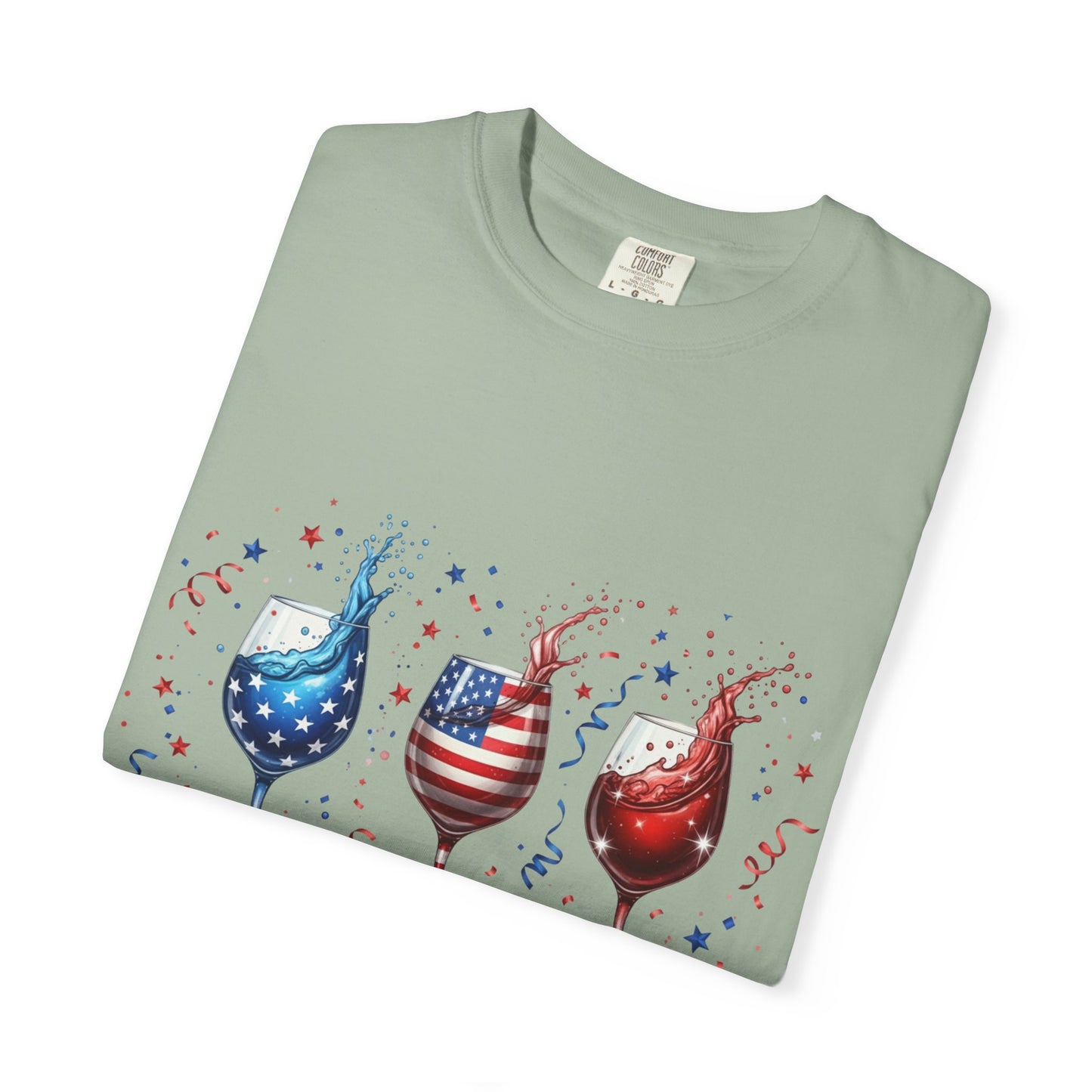 Red Wine & Blue T-Shirt — Patriotic Wine Glasses 4th of July Tee
