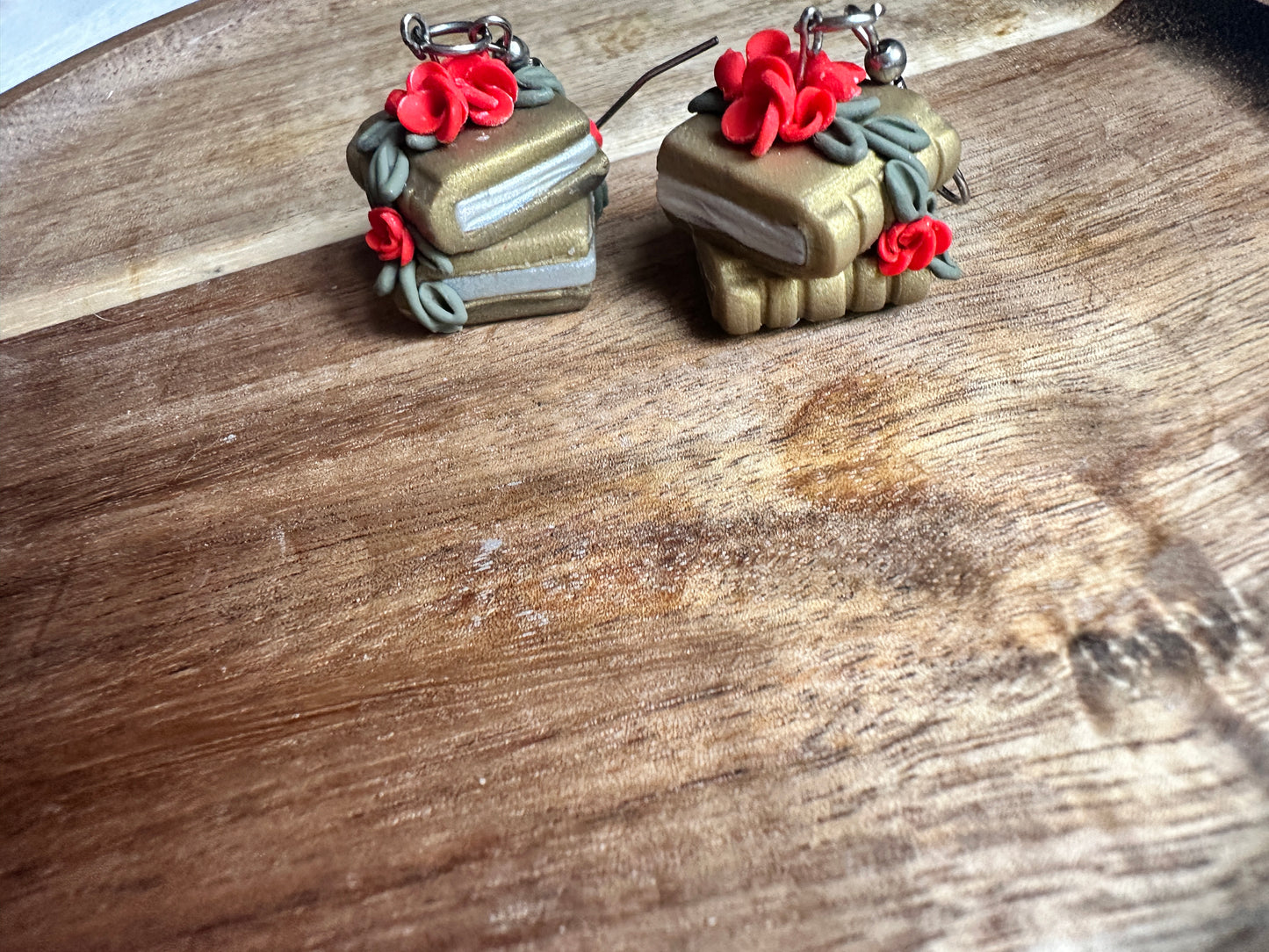 Golden Garden Books Stack Polymer Clay Dangle Earrings.