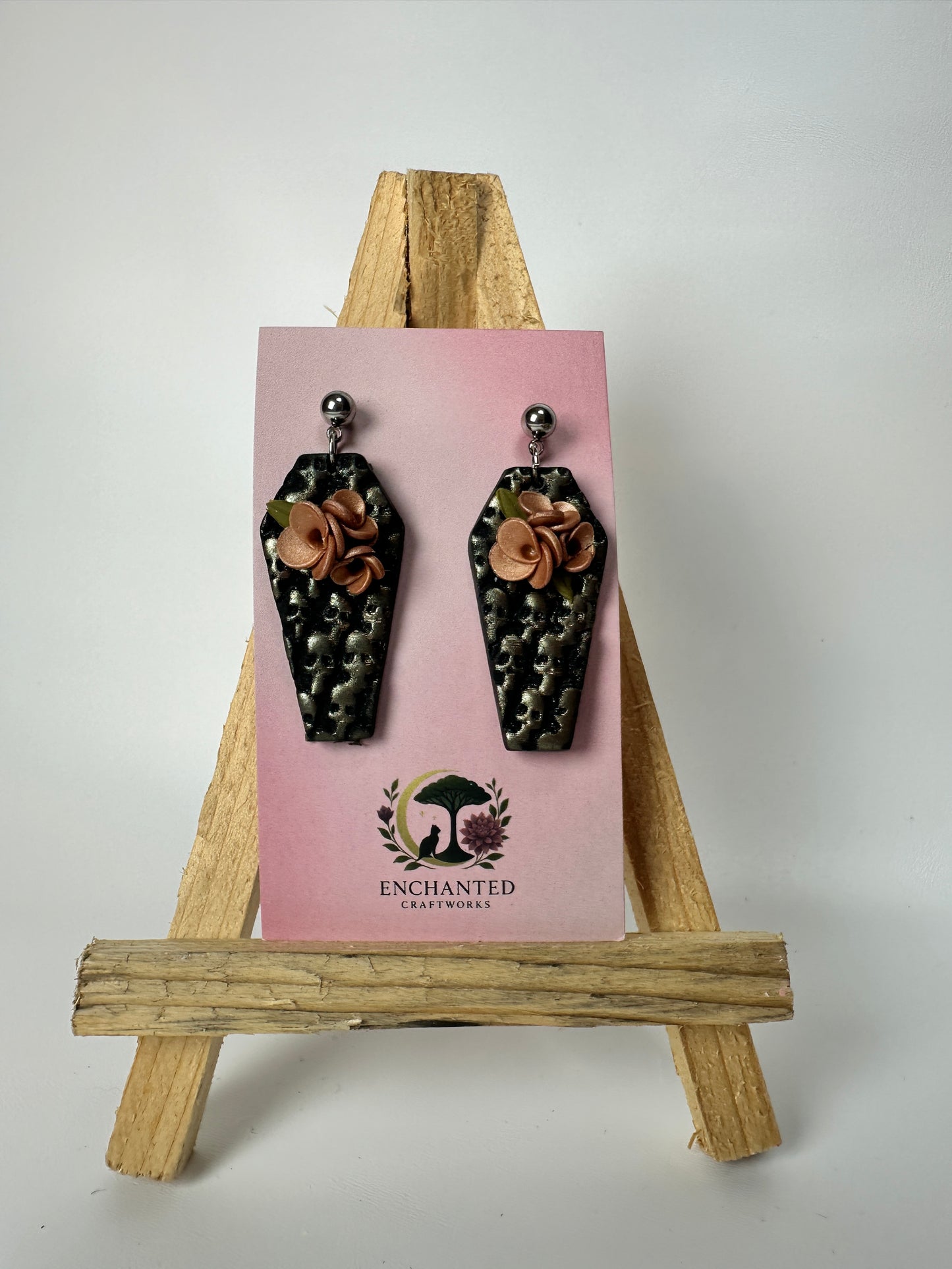 Enchanted Coffin Earrings – Dark Elegance with a Floral Twist