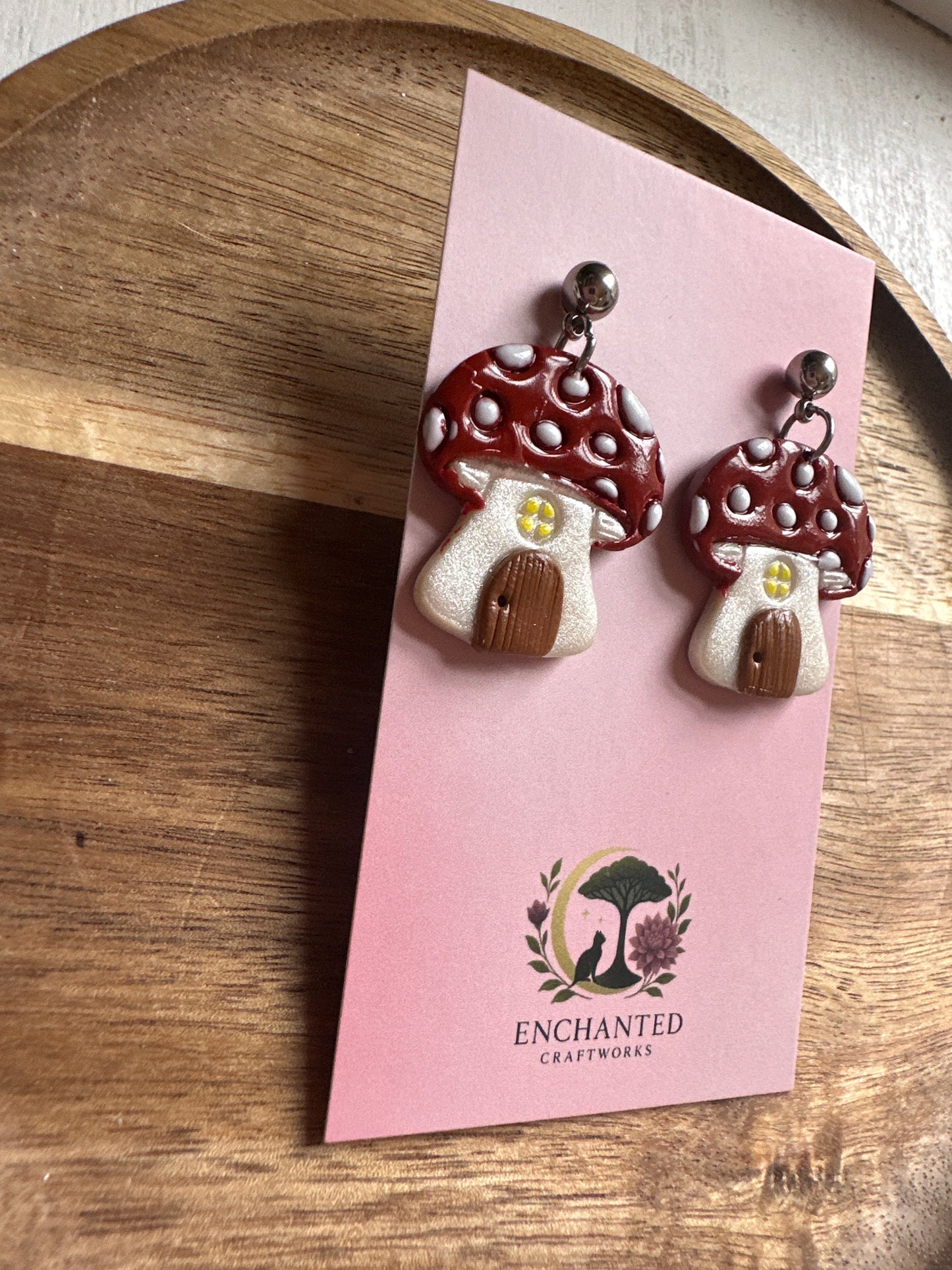 Mushroom Fairy House Polymer Clay Dangle Earrings